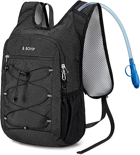 BOVIP Mochila de hidratación ligera, mochila de senderismo multiusos de 15 litros con bolsa de agua de 1.5 L, mochila de agua hidráulica para