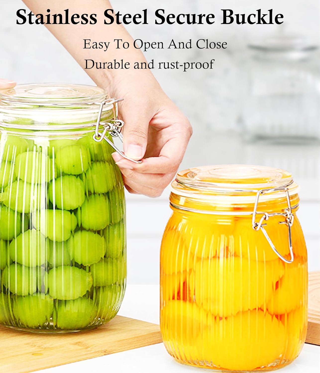 24 OZ Glass Jars With Clamp Lids Airtight Wide Mouth Storage Jars Sealed Canisters Food Containers For Kitchen Pantry Fruit Refrigerator Sugar Nuts Preserves Tea Coffee Beans 2 Set - Image 4
