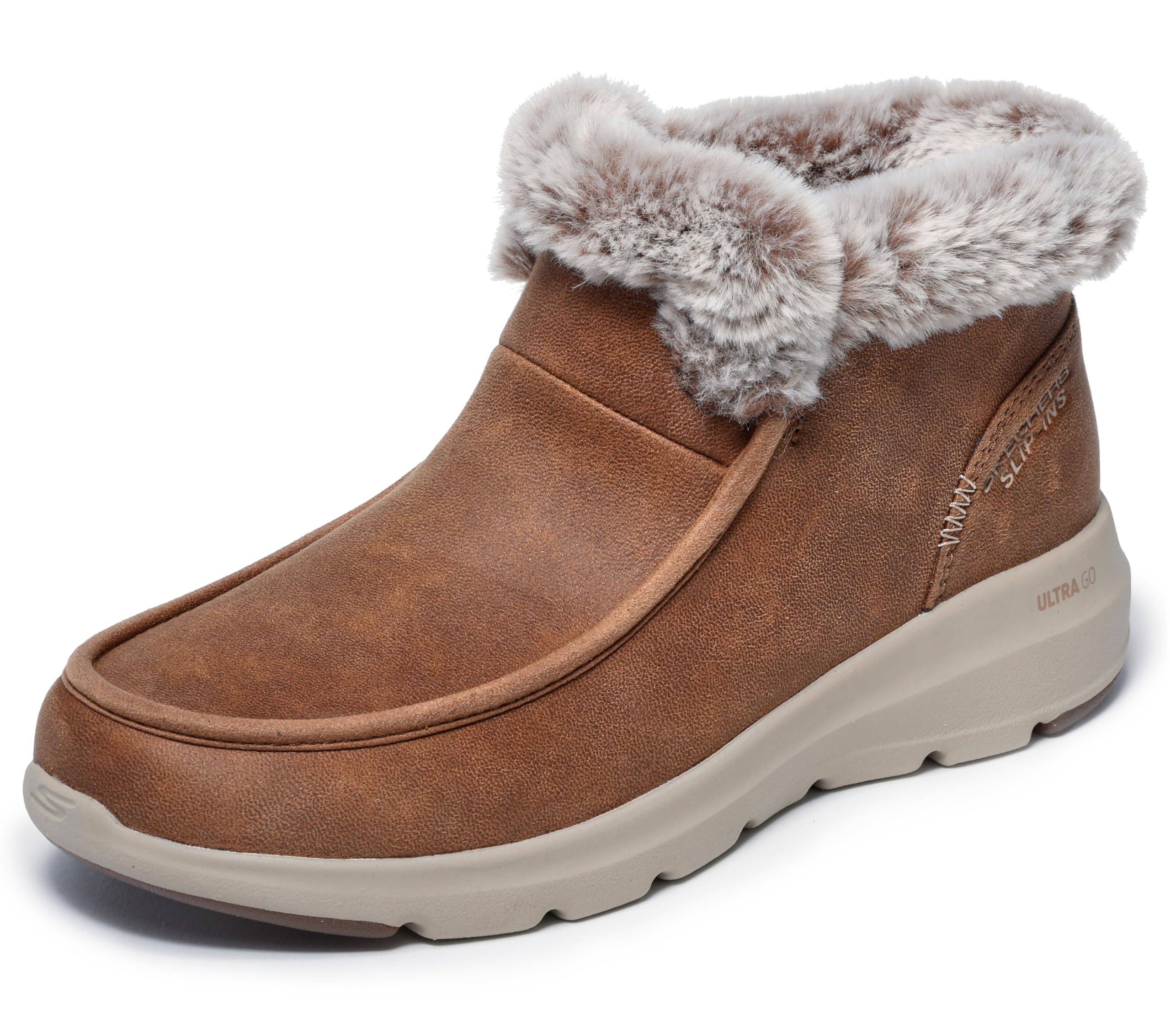 Skechers Women's Glacial Ultra Cozy Getaway Slip-In Trainers, Chestnut Textile, 5.5 UK
