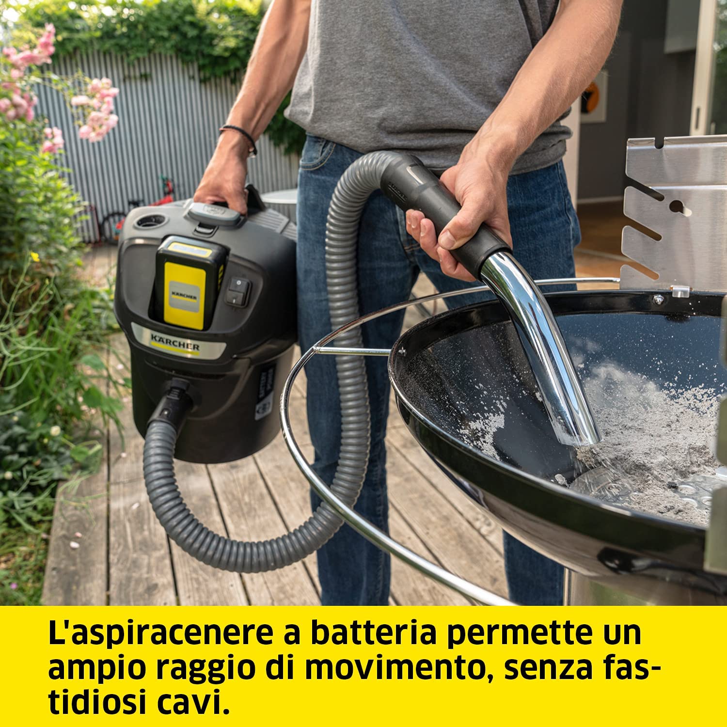 KÄRCHER aspiratore e aspiracenere AD 2 Battery, 230W, Batteria 18V, Contenitore 14L,ideale per la pulizia di caminetti e stufe a pellet, pulizia filtro integrata, filtro piatto plissettato e metallico