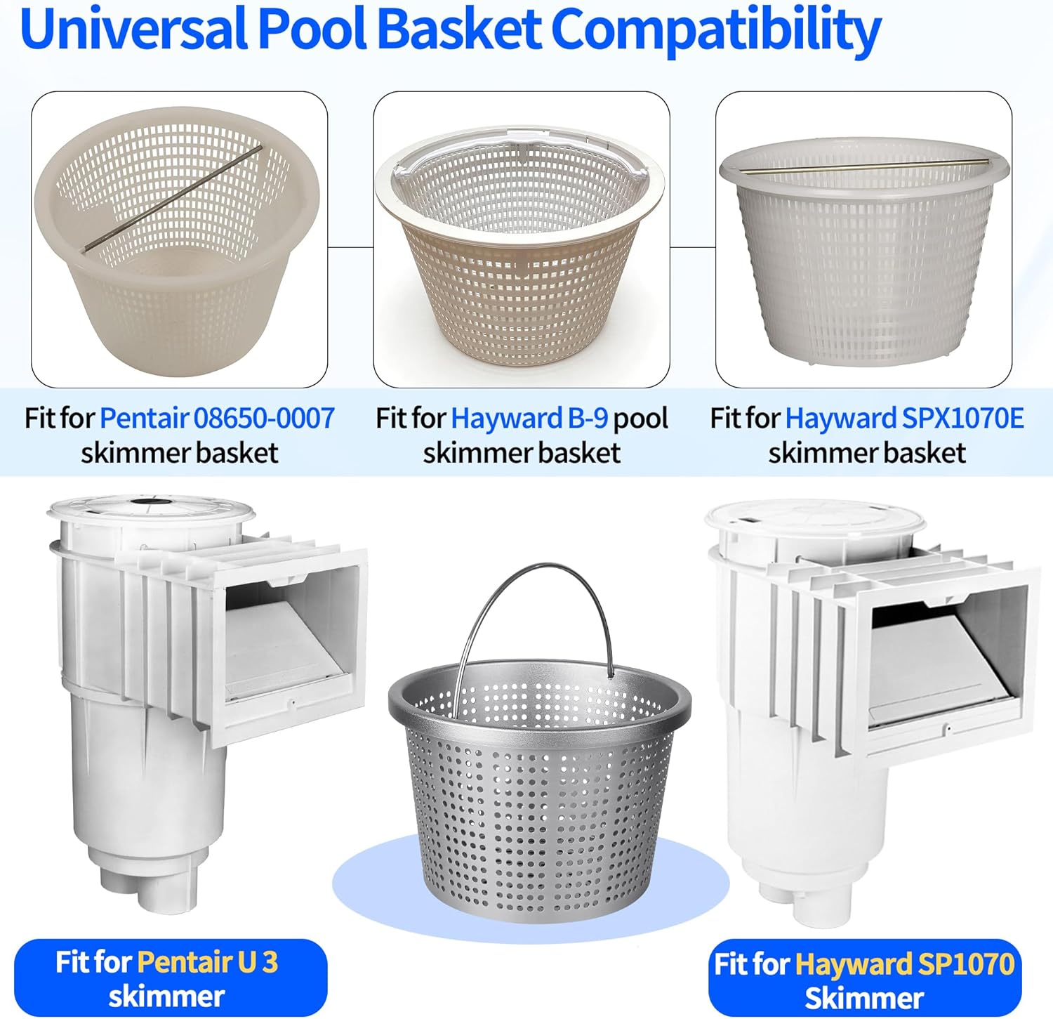 Pool Skimmer Basket for Pentair U-3 Skimmer Basket and Hayward SP1070 Pool Basket, Upgrade Metal Skimmer Basket for Inground Pool Replace 08650-0007 SPX1070E & B-9 Filter Baskets - 8" Strainer Basket