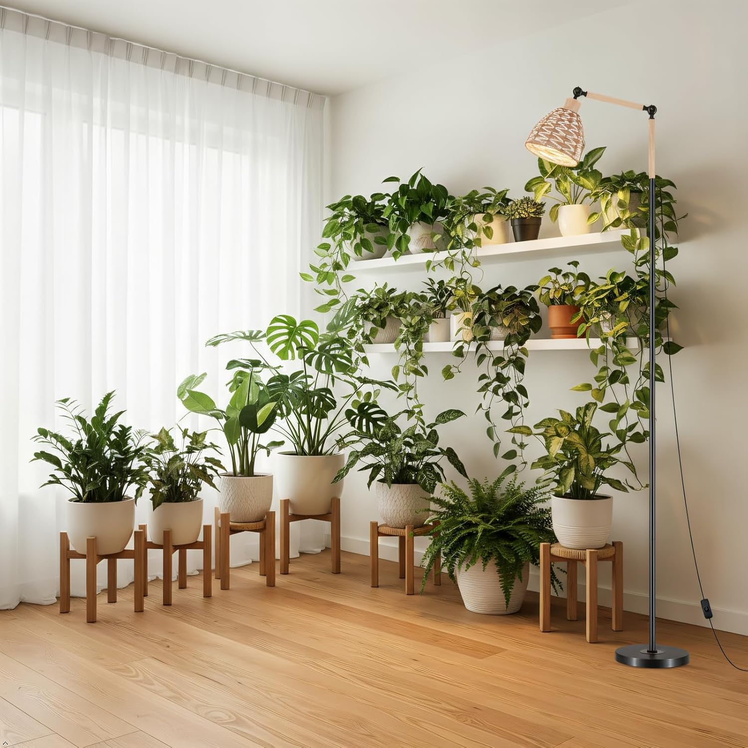 Full Spectrum Standing Grow Light for Indoor Plants – 30W 4000K LED Light with Adjustable Height (15–70in), Adjustable Angle, Timer, Weighted Base