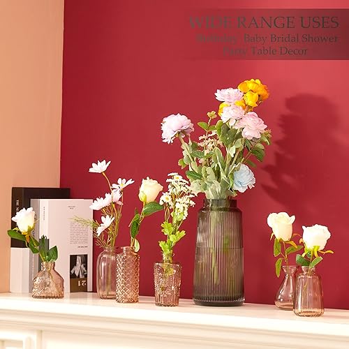 Miniatura 6 de Juego de 12 jarrones de cristal ámbar, jarrones a granel, florero pequeño para centros de mesa, jarrones de brotes a granel, mini jarrón vintage