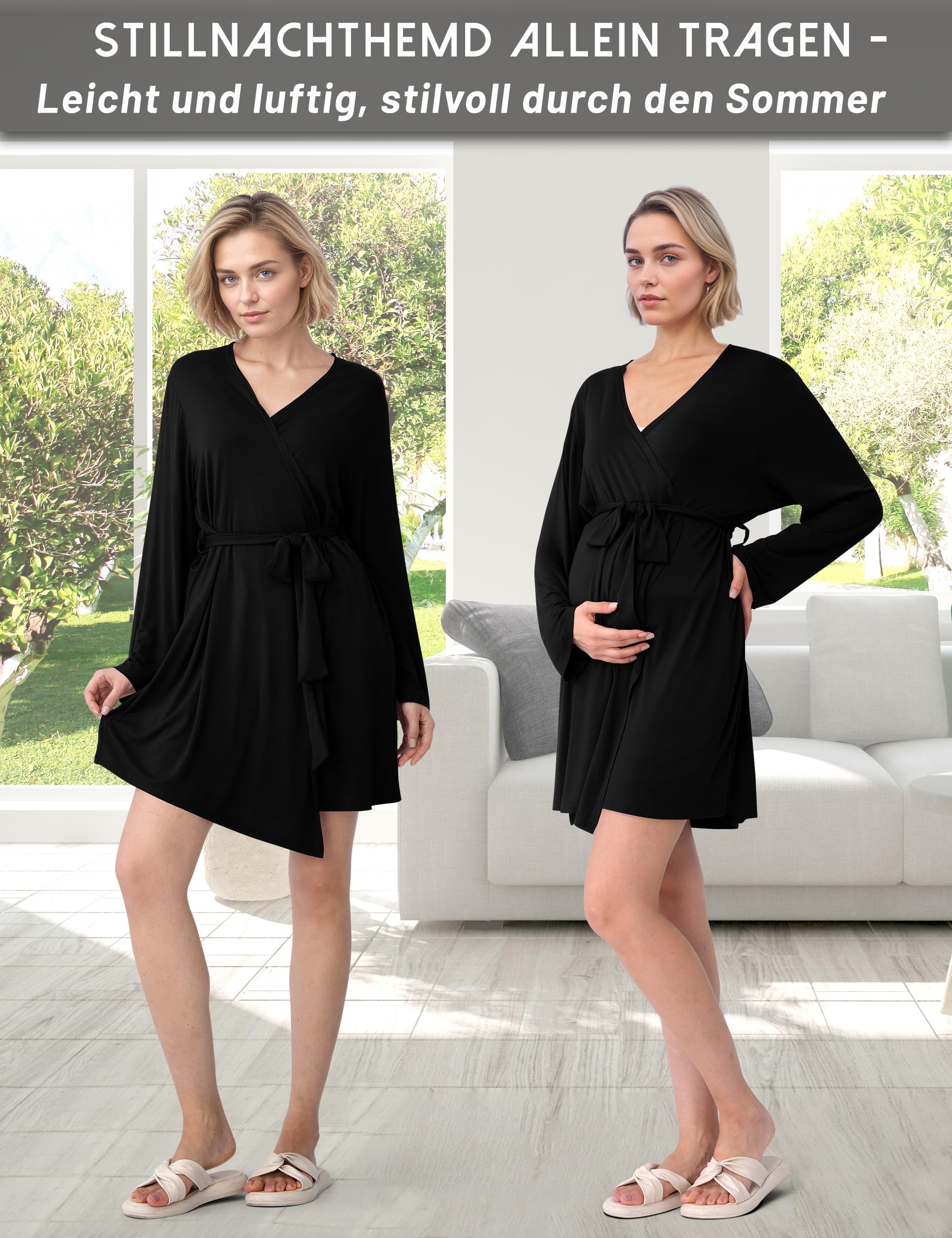 SUNNYBUY Pigiama da allattamento da donna, 3 pezzi, con top, pantaloni e vestaglia, ideale per gravidanza, letto settimanale e clinica