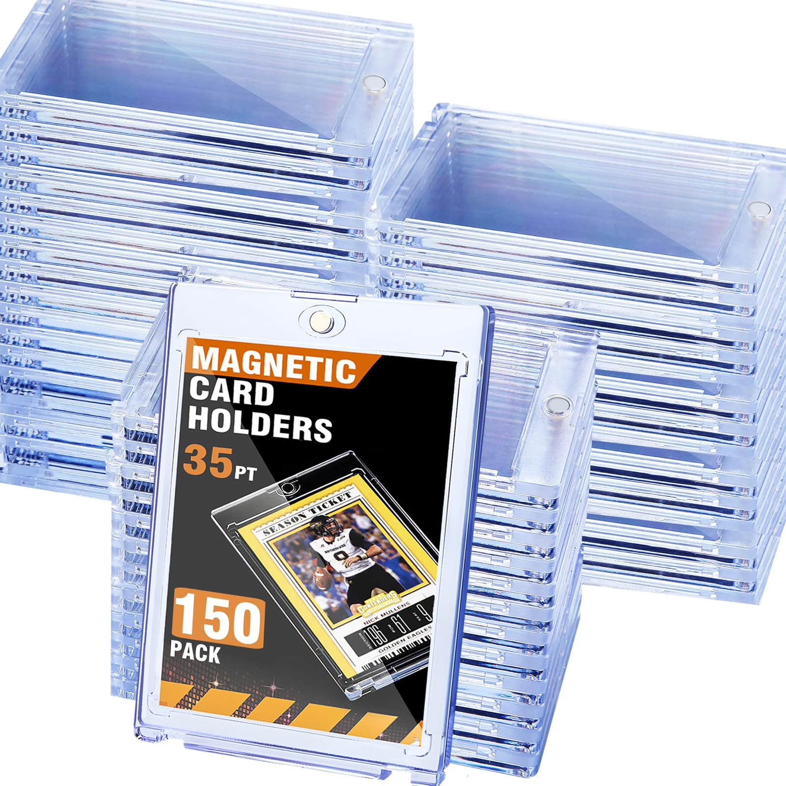 XccMe 150ct Magnetic Card Holder for Trading Cards,35pt One Touch Card Holder,UV Protectors Hard Plastic,Display Card Case for Sports Card, Baseball Card Holders,Football Card,Game,Cards (150 Pack)
