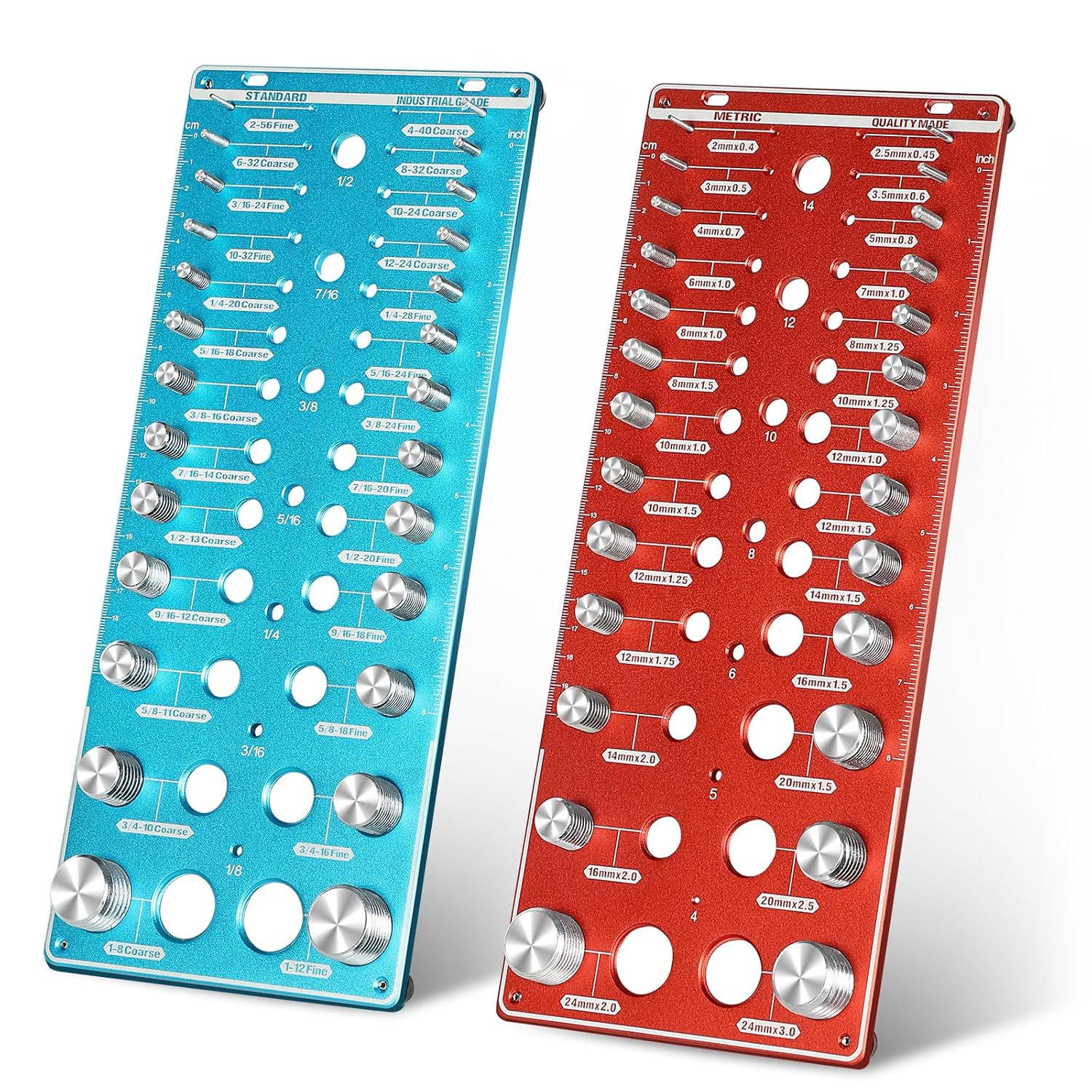 66 Nut and Bolt Thread Checker, 26 Standard, 26 Metric Bolt, 14 Drill Bit Gauges Identifier Gauge, Wall-Mountable Bolt Size and Thread Gauge