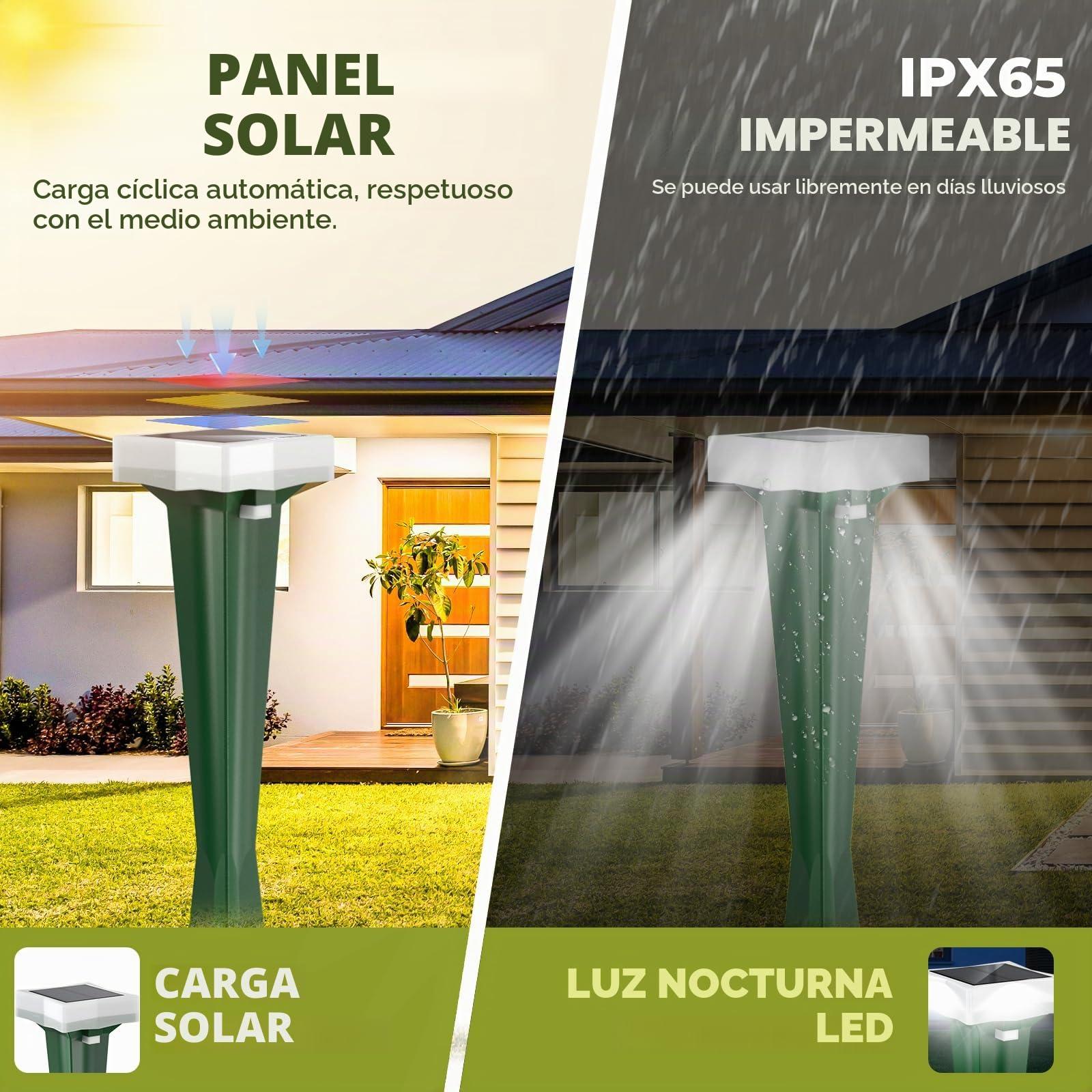 Ahuyentador de Topos, 3 Modos de Vibración Ahuyentador de Ratas con Luz LED, Solar y Impermeable Ultrasónico de Plagas, Topos y Serpientes, per Césped, Patio y Jardín (4, Verde)