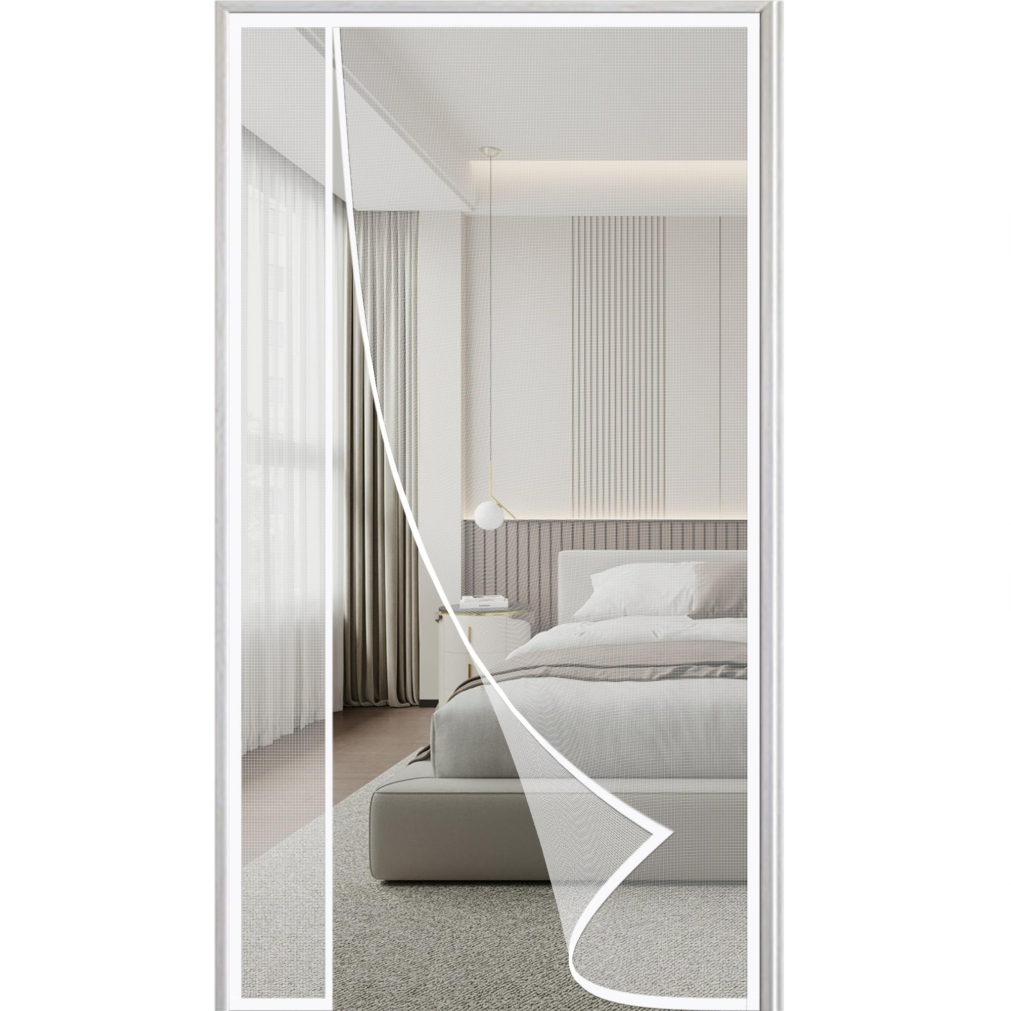 Wyrht White Side Opening Fly Screens For Doors 175X200cm Heavy Duty Mosquito Mesh Nets Patio Curtain Insect Mesh Reinforced Polyester Mosquito Door Net With Powerful Magnets Full Frame Magic Tape