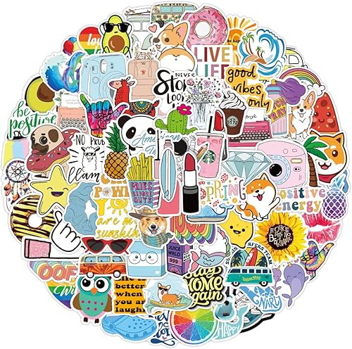 100 calcomanías para botellas de agua para niños, calcomanías divertidas impermeables a granel para aula, adecuadas para botellas de agua,