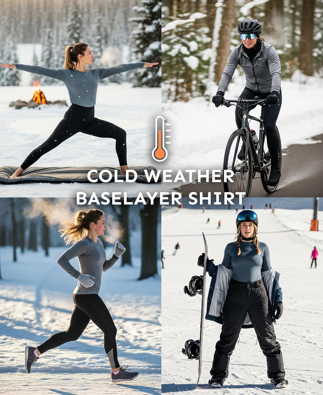 Womens Ultra Soft Midweight Baselayer Top | All Season Thermal Scoop Neck Long Sleeve Shirt | Multi Packs - Image 4
