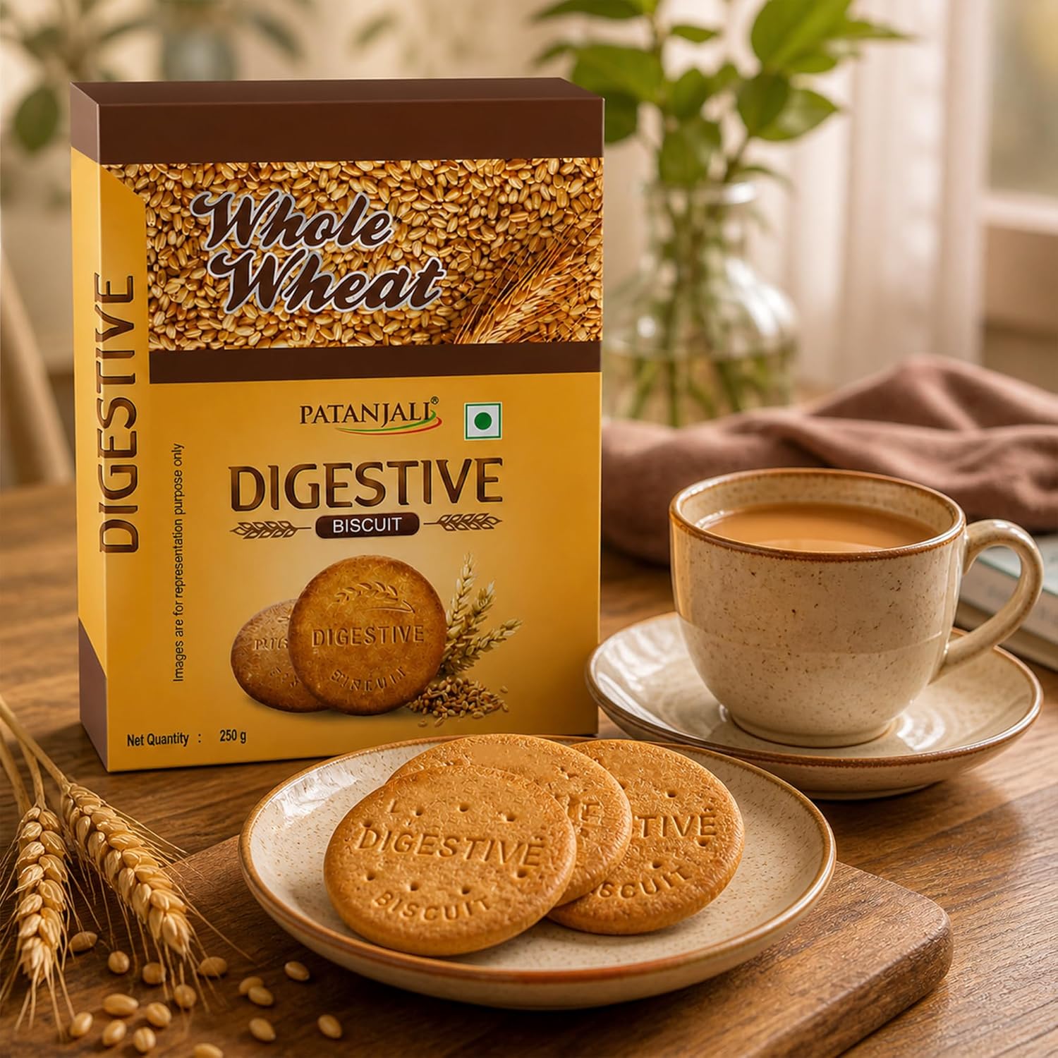 Patanjali Whole Wheat Digestive Biscuits - (Pack Of 3) - 250g / 0.55 lb