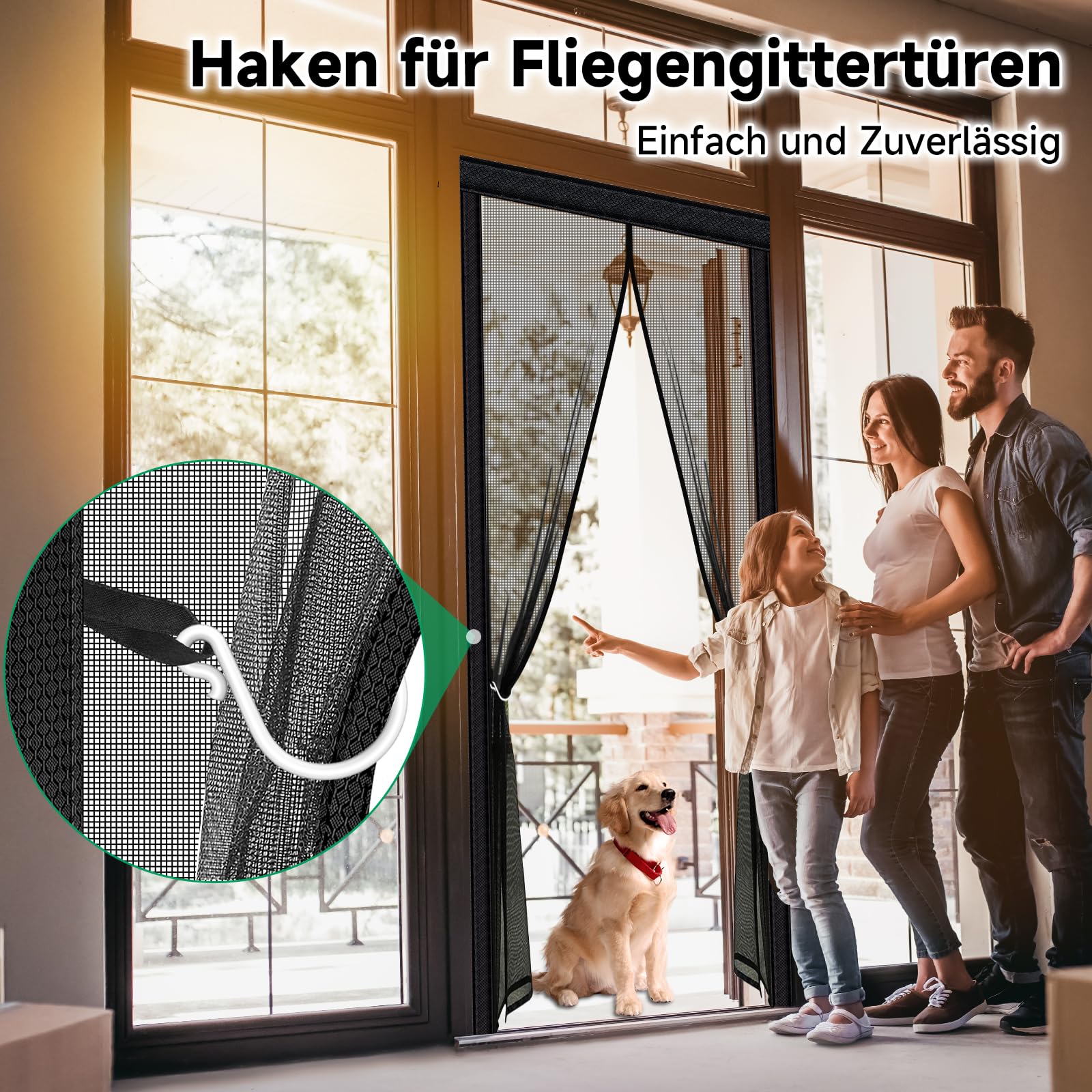 HOFUDON Fliegengitter Balkontür Magnet 100x210 cm, Ganze Durchgehender Magnetverschluss ohne Lücken für Fiberglas Fliegengitter Tür Insektenschutz ohne Bohren, Reißfest, Wetterfest, 4cm Klettband Oben
