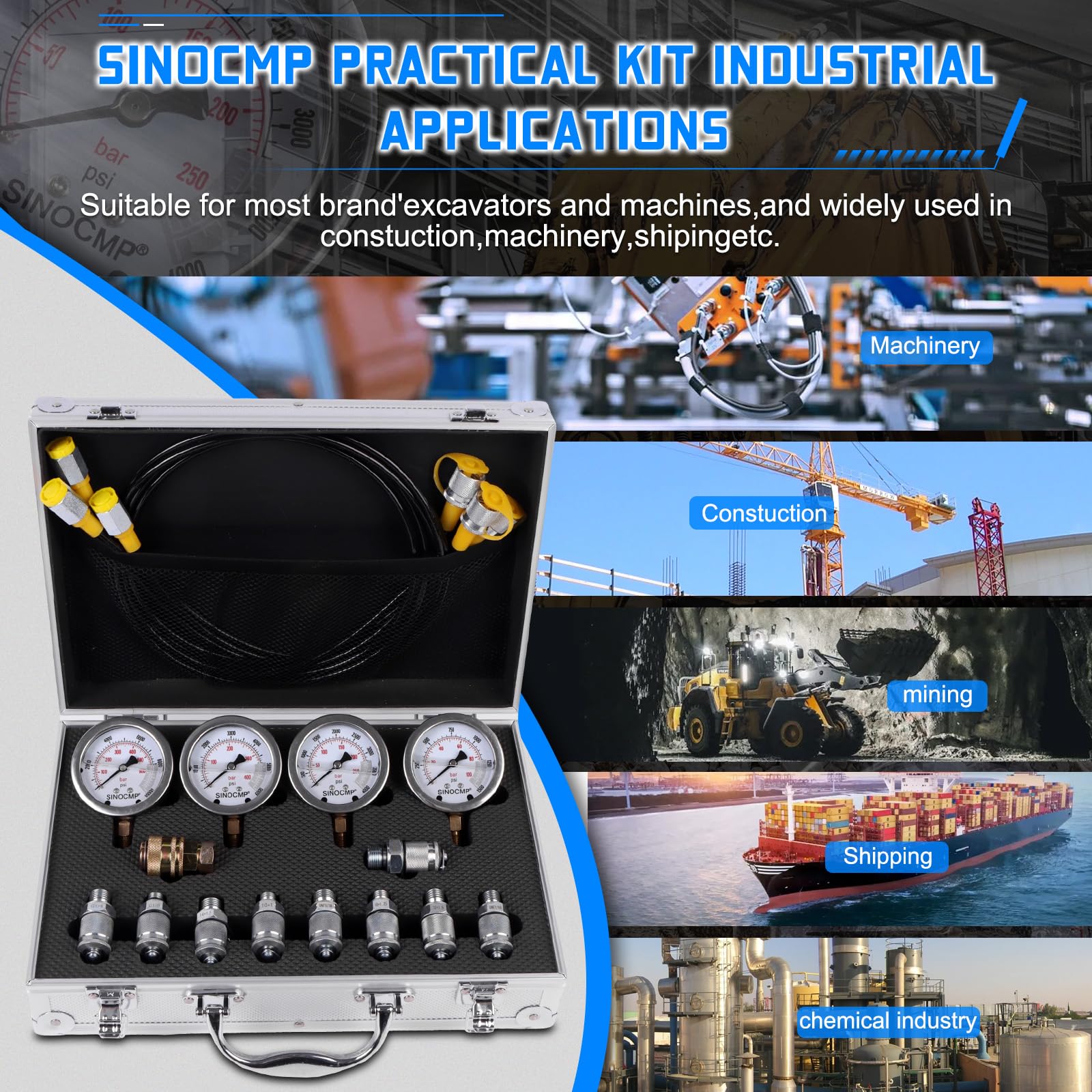 Kit Manometro Idraulico - Tester Pressione 0-400 BAR, Con Tubo 1.5 M, Per Test Idraulici - Foto 6