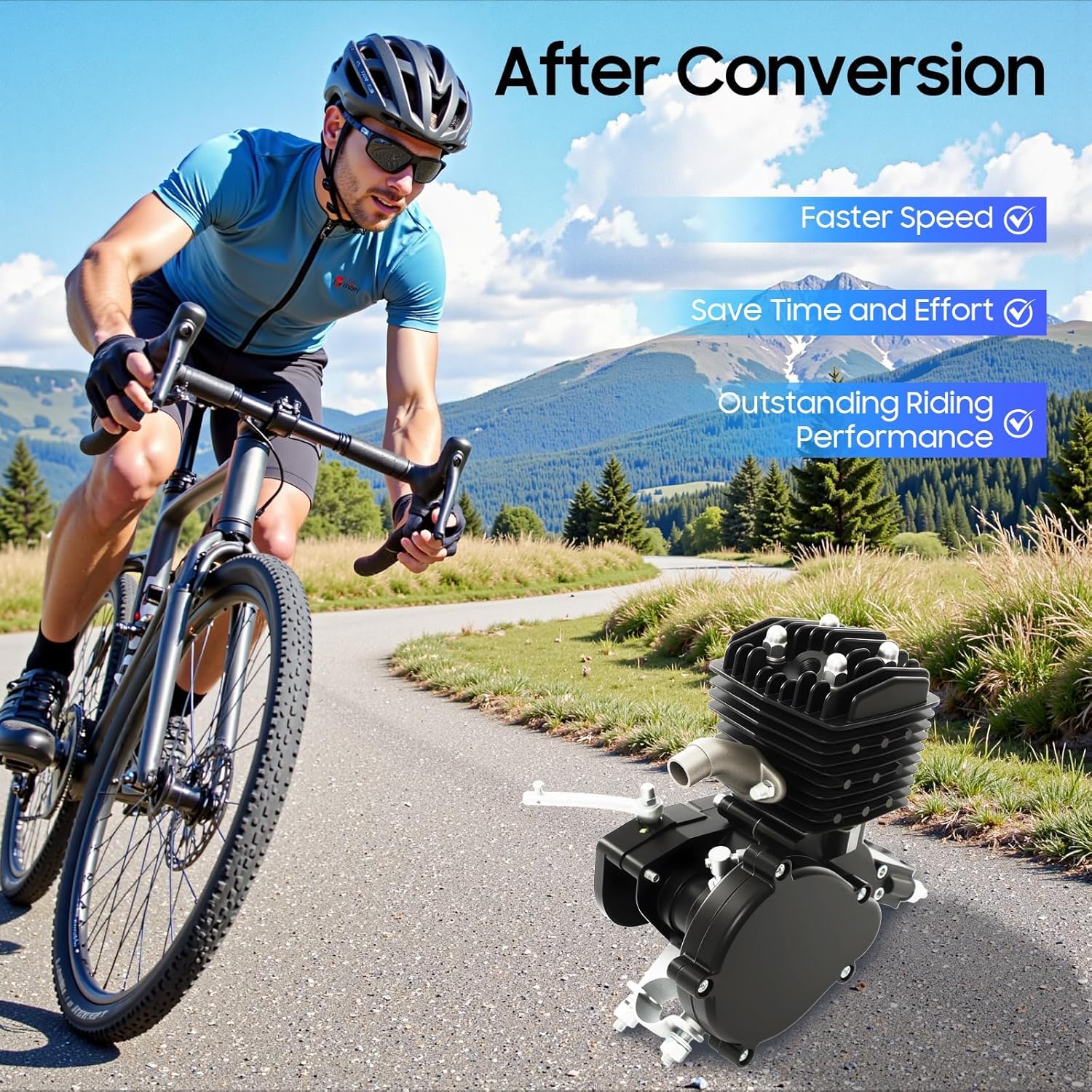1.65 HP Bicycle Engine Kit, 80cc 2 Stroke Gas Motor Engine Kit, 2-Stroke Motorized Bicycle 1.85kw Power 5500rpm with CDI Ignition for Most 26-28" Wheeled Bikes