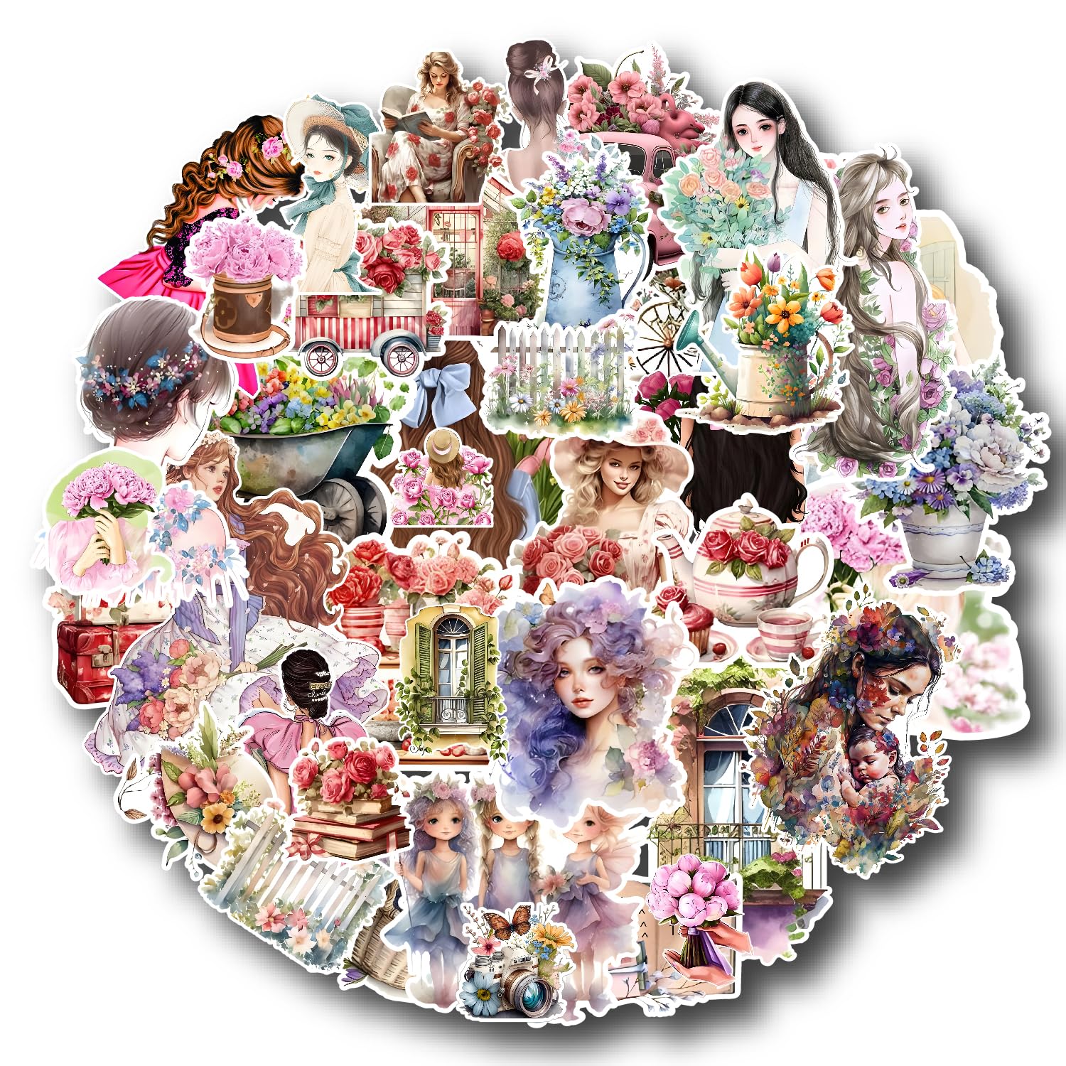 Cute Girls Stickers for Journal Diary DIY Daily Scrapbook Stickers for Page Decoration 80 PCs Sticker (Flower Girls)