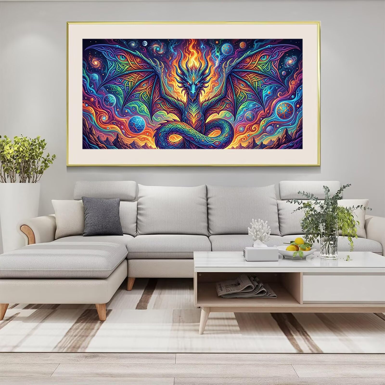 Diamond Painting Drachen Diamant Painting Bilder, 5D Japan Eckige Steine Full Drill DIY Set Erwachsene Diamanten Kreatives für Erwachsene Mosaik Bastelset für Home Decor Wand Deko, 100x200cm, Cod-342