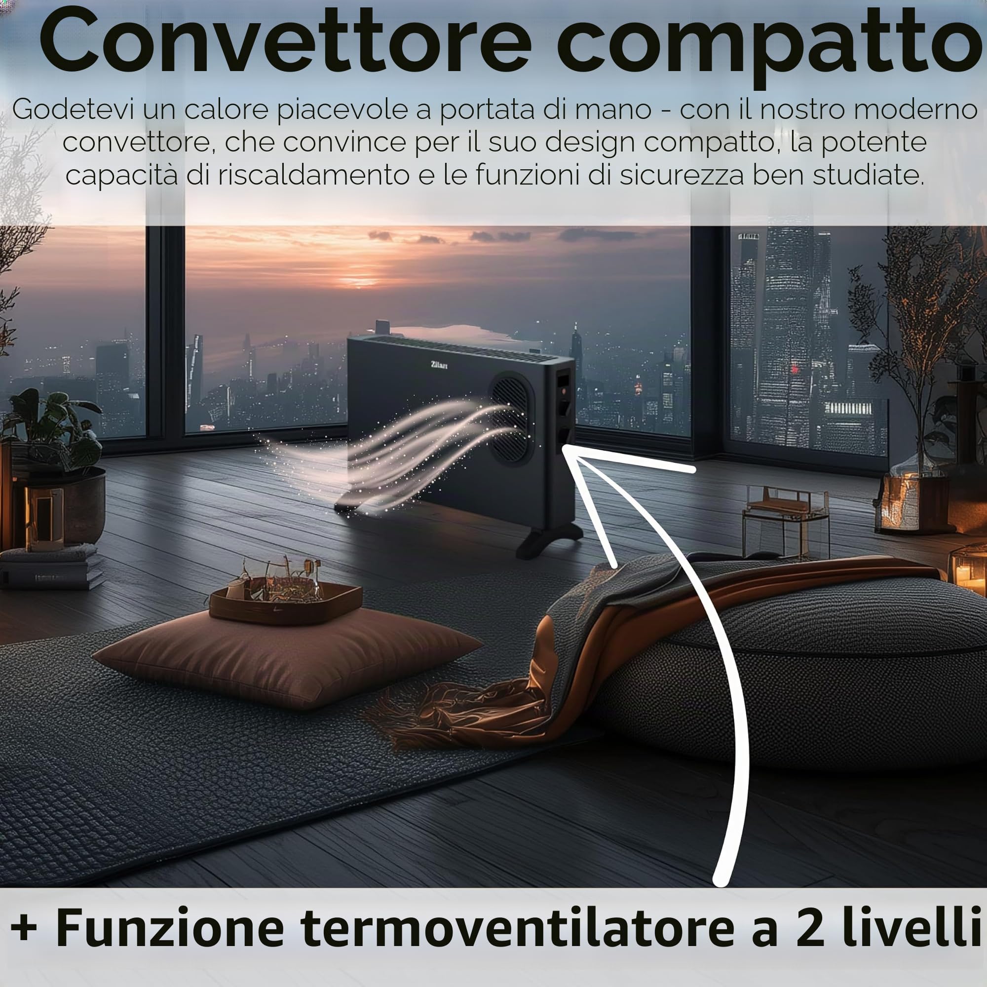 Termoconvettore elettrico con termoventilatore – Riscaldamento elettrico con ventilatore – Termoventilatore commutabile separatamente – Risparmio energetico silenzioso – Riscaldamento a convettore