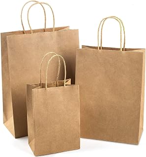 Acidea Kraft Paper Bags 5.9x3.1x8.2& 8.3x4.3x10.6& 9.8x4.7x13 25 Pcs Each, Gift Bags, Brown Kraft Bags,Shopping Bags With Handles, Paper Shopping Bags, Craft Bags, Merchandise Bags, 100% Recyclable Paper
