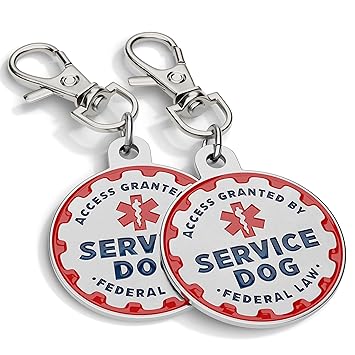 Industrial Puppy Service Dog Tag, 2 Pack: Metal Pet ID Tags for Service Animals, Emotional Support Dogs & Therapy Dogs, 1/1.25 Inch Diameter, Double Sided, Navy Lettering & Red Enamel Trim (1.25 Inch)