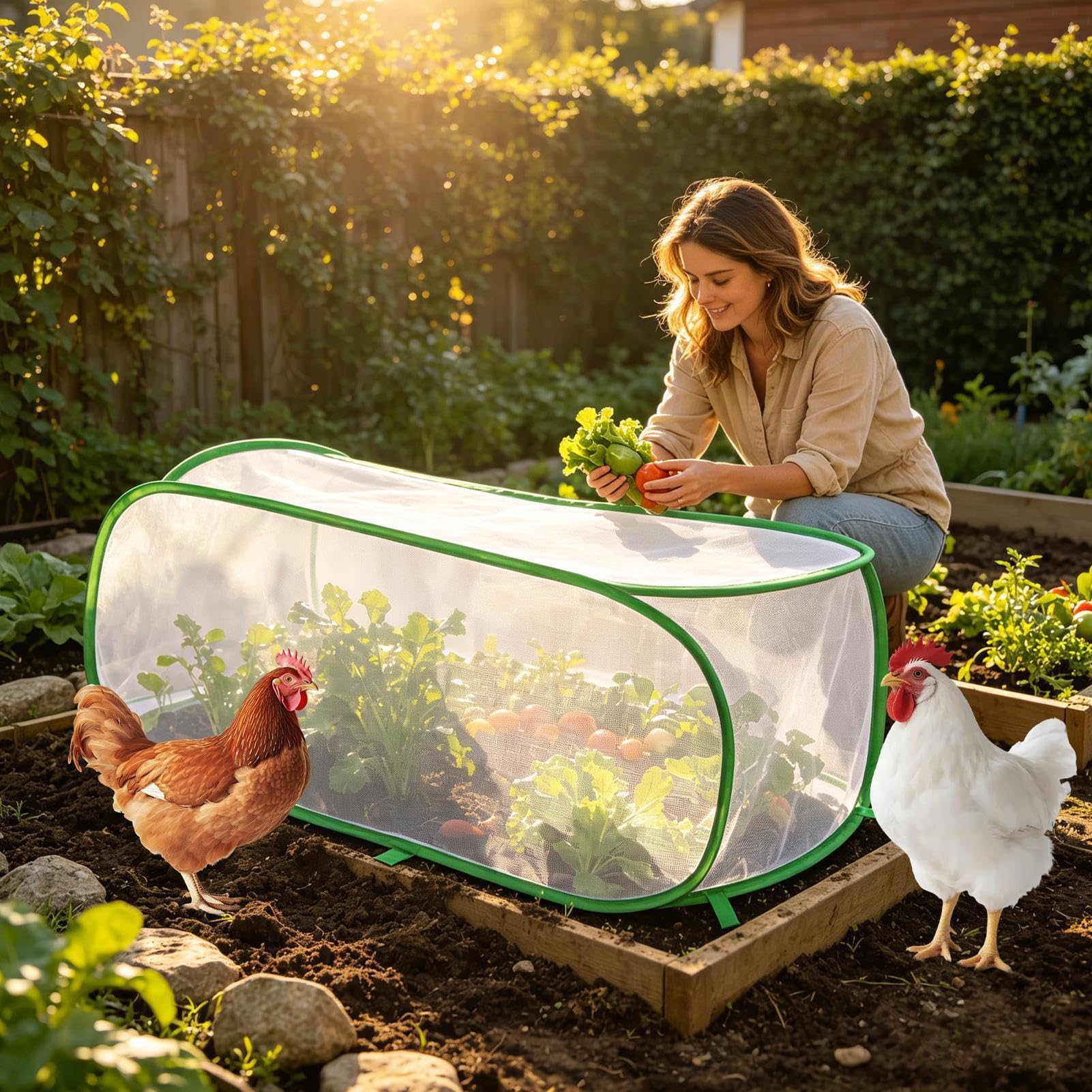 Para Bancal Elevado con 10 estacas, barrera antipájaros plegable