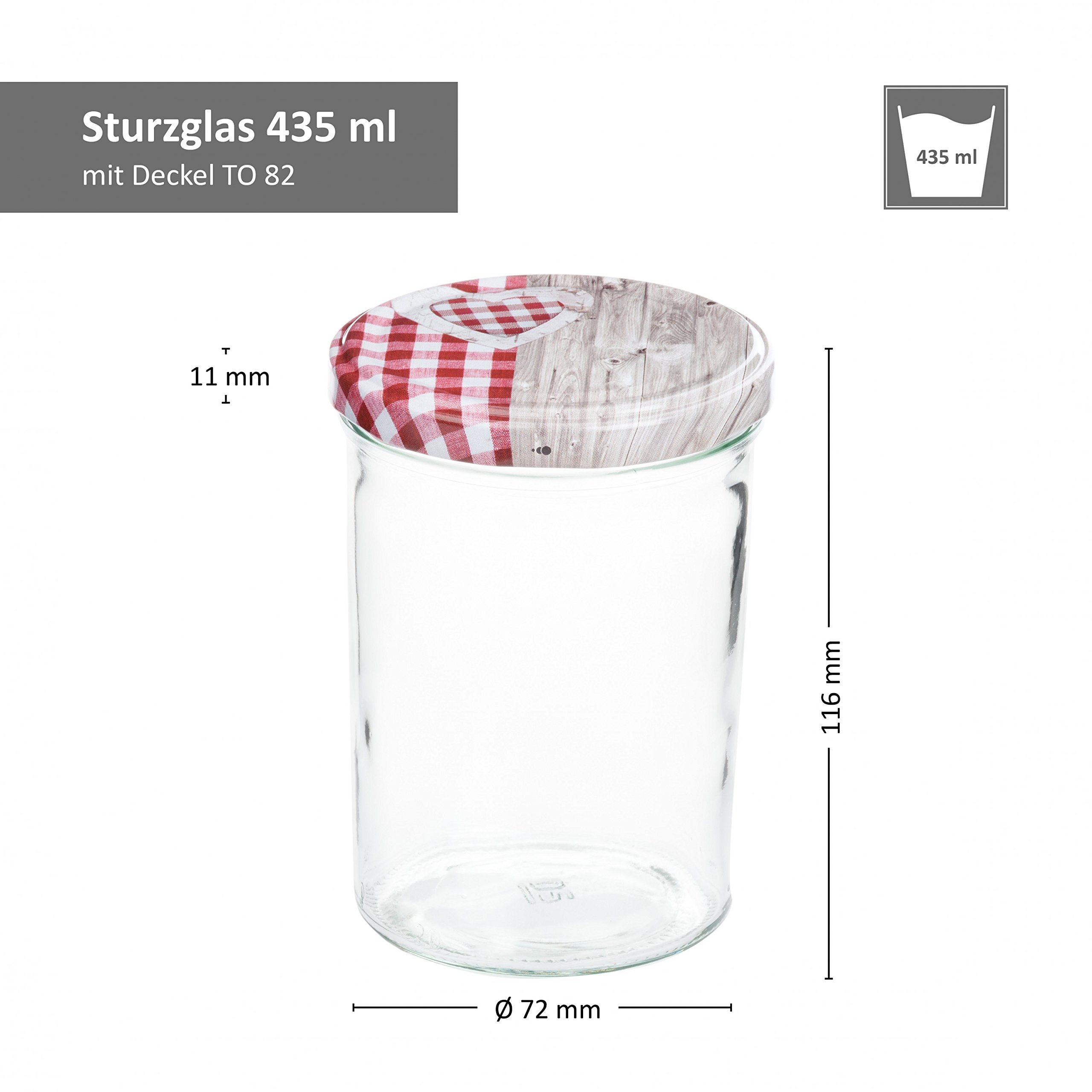 MamboCat 50er 435 ml Sturzglas-Set | Einmachgläser + Twist-Off-Deckel Holz-Herz rotkariert + GRATIS Rezeptheft | einkochen & konservieren | backofengeeignet