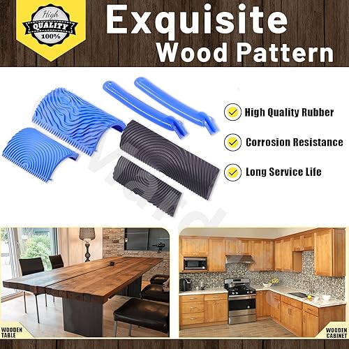 Miniatura 6 de Juego de herramientas de pintura de grano de madera MS6 MS17 MS18B Patrón de grano empítico de goma pintor de rodillos con mango, papel tapiz