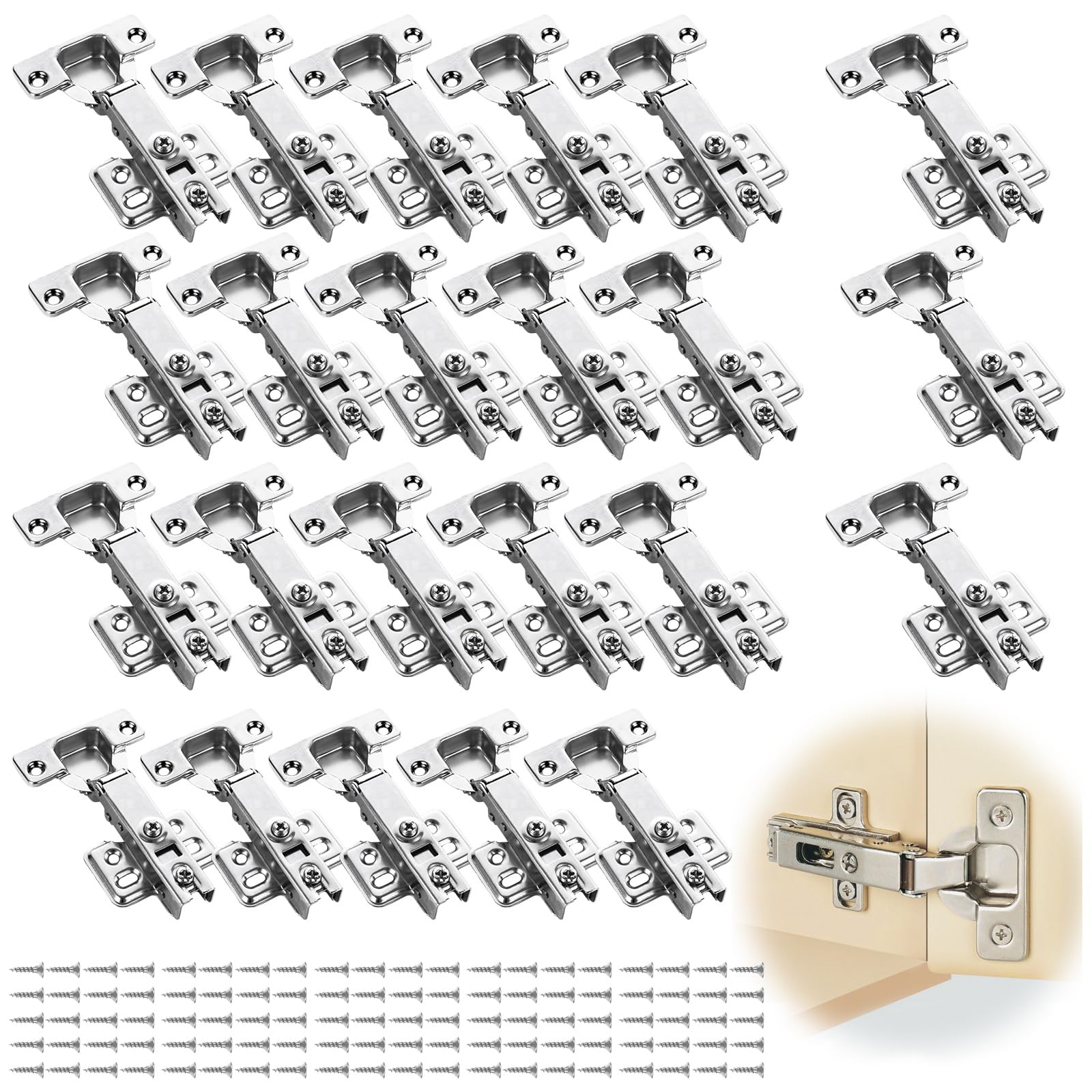APACALI Küchenschrank-Scharniere, Küchenschrank-Scharniere mit Schrauben, vollständige Overlay-Schrankscharniere, sanft schließende Scharniere für Küchenschränke, Badezimmer, Schlafzimmer, Esszimmer,