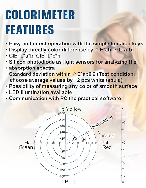 Professional Colorimeter Handheld Color Analyzer Digital Precise Colorimeter for Color Measurement, Psychophysical Analysis Color Testing Equipment for Printing, Paint Industries (Model AMT500)