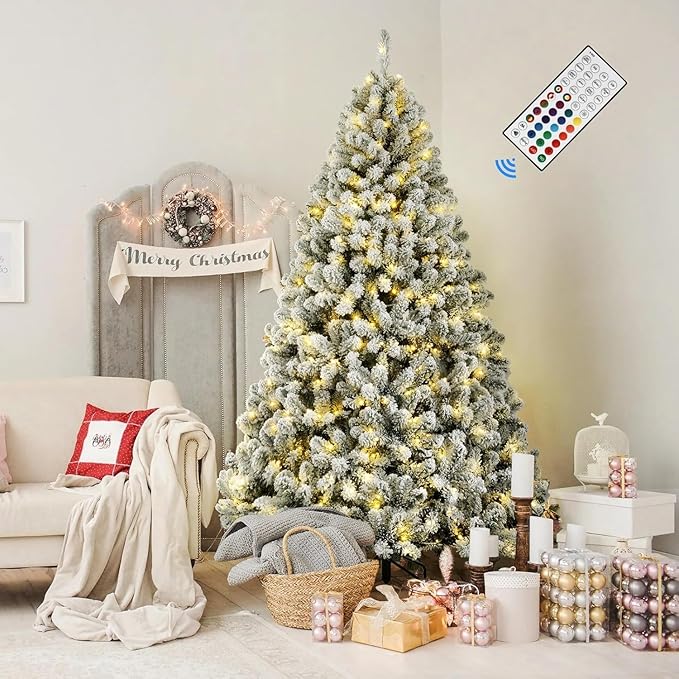 SHareconn 7.5ft Prelit Snow Flocked Christmas Tree