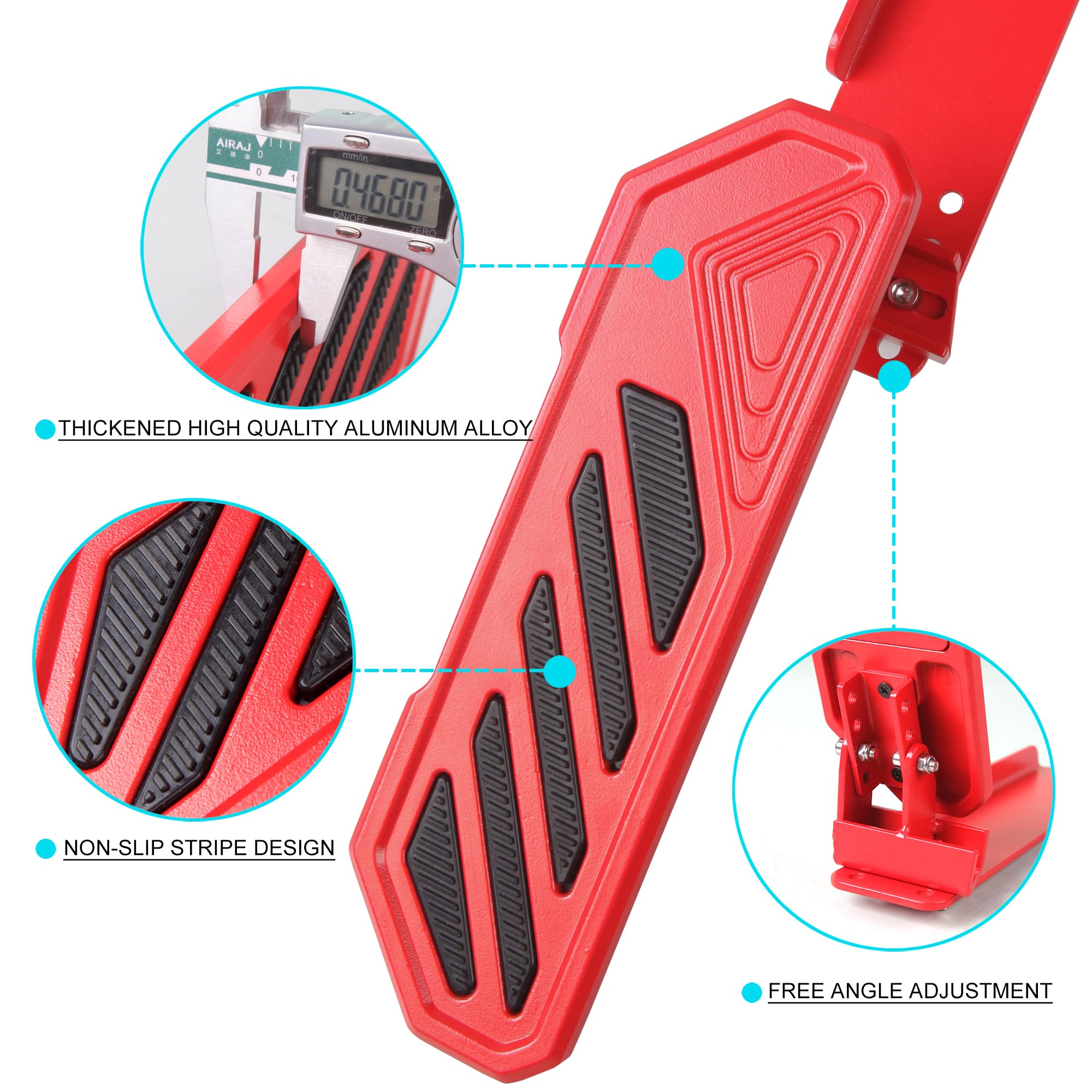 Phamyor Aluminum Anti-Slip Dead Pedal Driver Foot Rest Pad Fit for 2018-2024 Jeep Wrangler JL JLU 4XE & Jeep Gladiator JT, Adjustable Left Side Kick Panel, Red