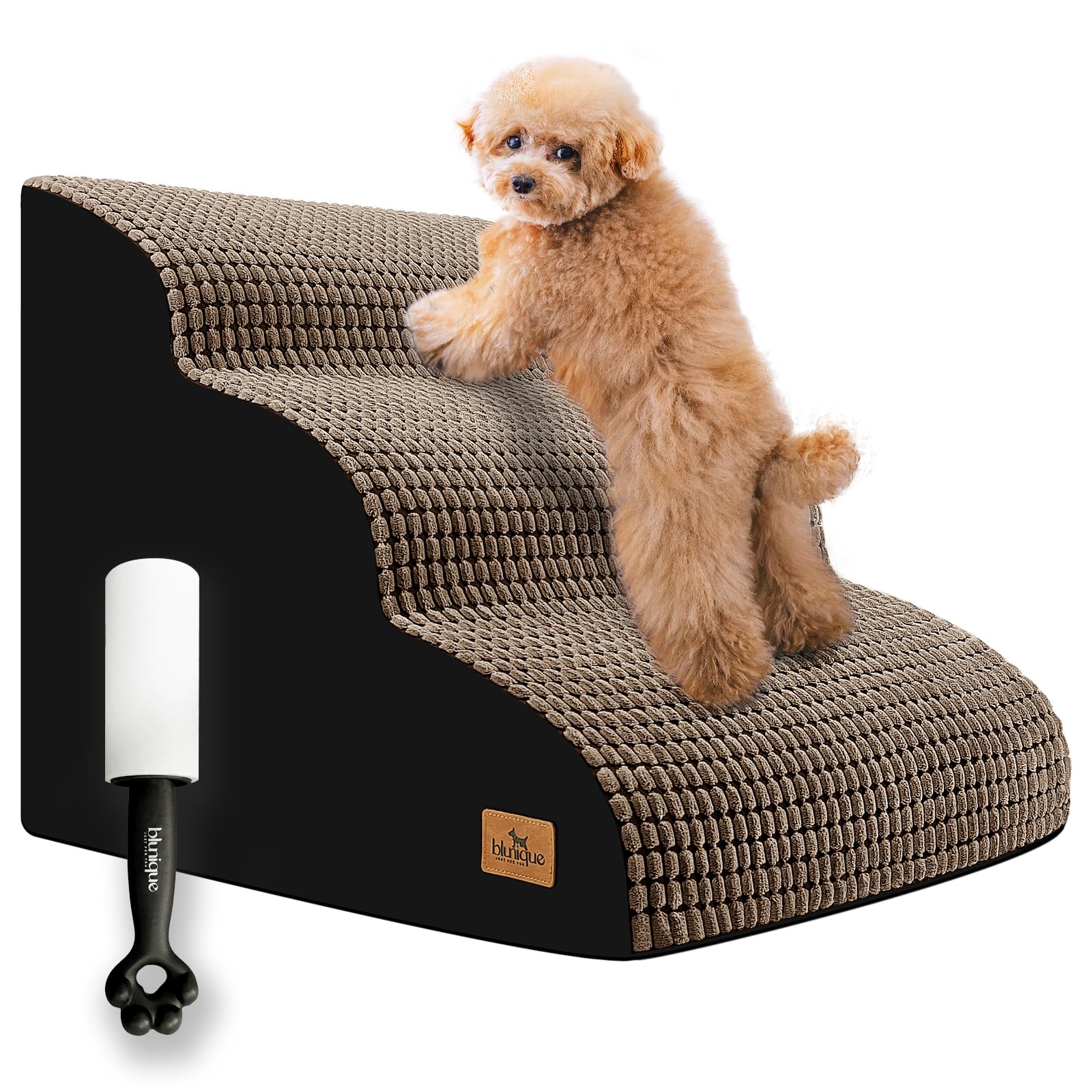 Dog Stairs for Bed 15.8'' H, 3 Step Dog Ramp for Small Dogs and Cats, Curved Dogs Steps for Sofa Couch or Chair, Portable Pet Stairs for High Bed