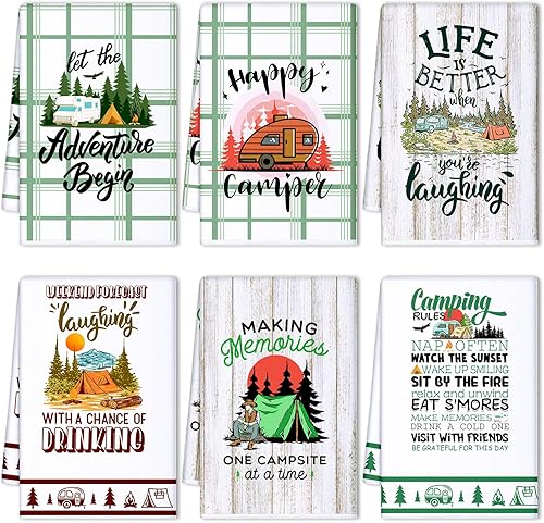 Juego de 6 toallas de cocina y paños de cocina para camping, juego de toallas de mano de cocina con frases divertidas, regalos novedosos para