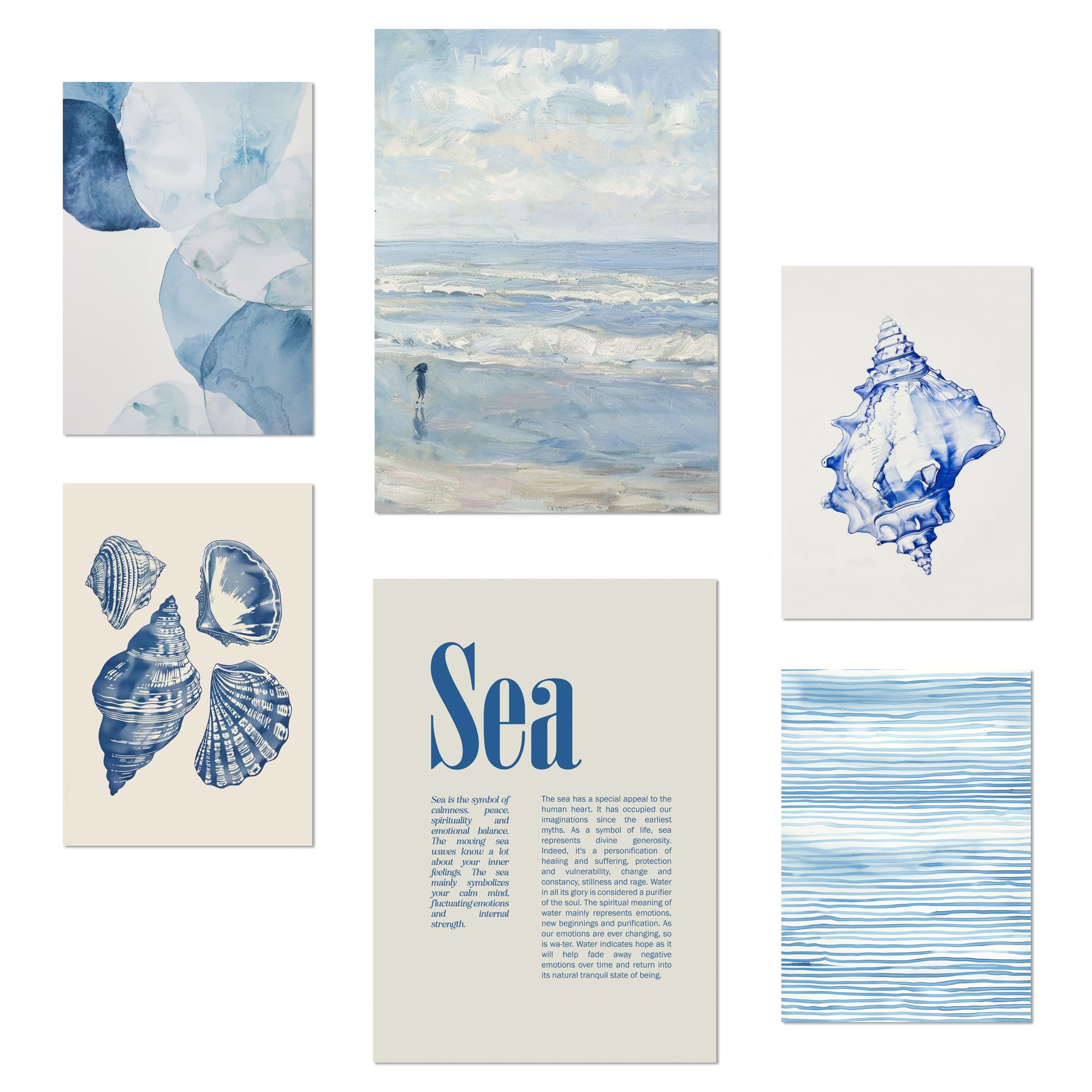 Pack 3 Affiches La Mer Bleue 30x30cm - Phare, Coquillages - Papier 250g Nacnic