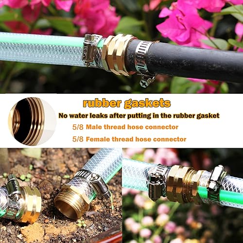 Miniatura 4 de Conector de reparación de manguera de latón macizo para jardín con abrazaderas, apto para manguera de jardín, accesorios de manguera macho y hembra,