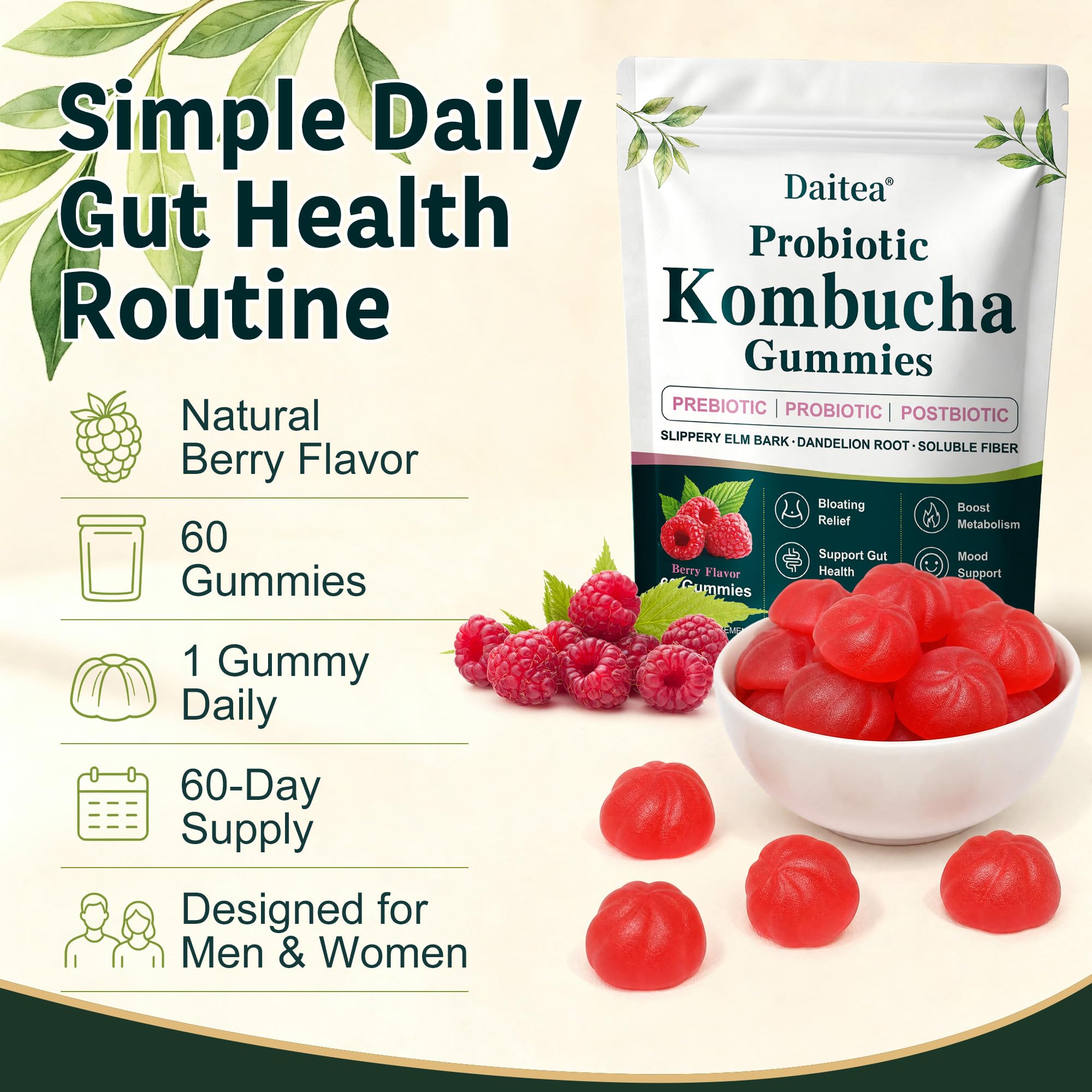 Probiotic Kombucha Gummies for Bloating, Digestive & Gut Health, 60 Gummies — Amazon image 7