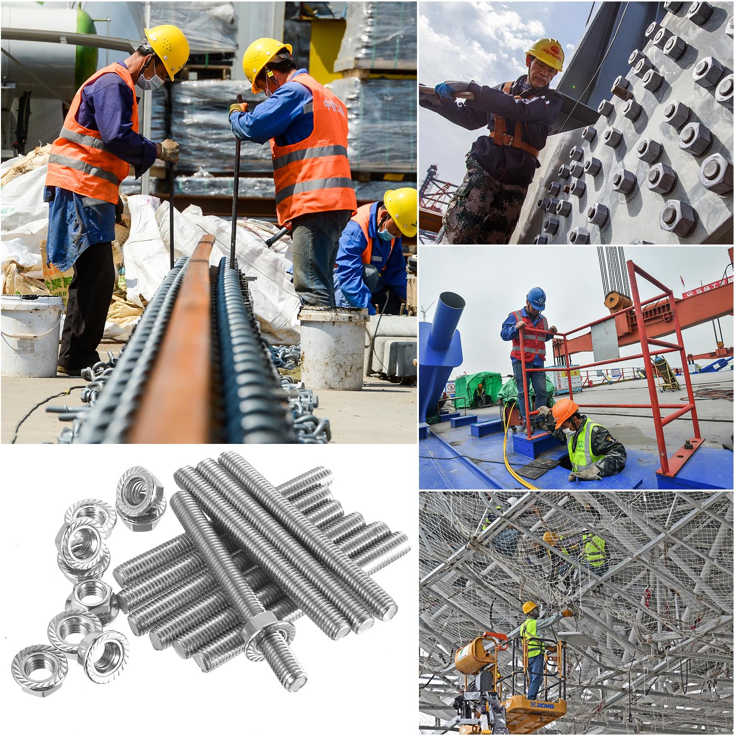 Pręty gwintowane M6 x 100 mm, pręty gwintowane ze stali nierdzewnej A2 V2A, pręty gwintowane ze stali nierdzewnej, z 10 sześciokątnymi nakrętkami kołnierzowymi M6 do budowy mebli, maszyn, produkcji