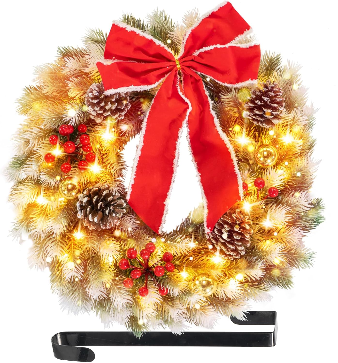 Christmas Wreath for Front Door with Hanger & Timer 17