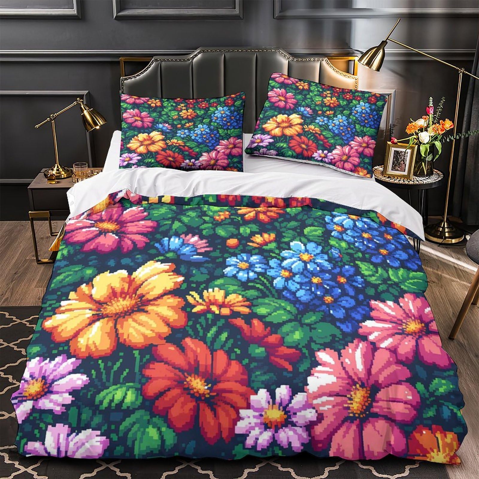 Housse de couette microfibre hypoallergénique de qualité supérieure parure florale 200x200cm