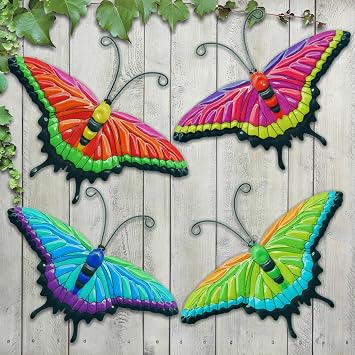 Goodangie00 4Pcs Metal Insect Wall Decor - 6.7" 3D Lifelike Butterfly Fence Wall Art Sculpture Hanging Decorations for Indoor Outdoor Garden Yard Patio Balcony Home Bedroom Gifts