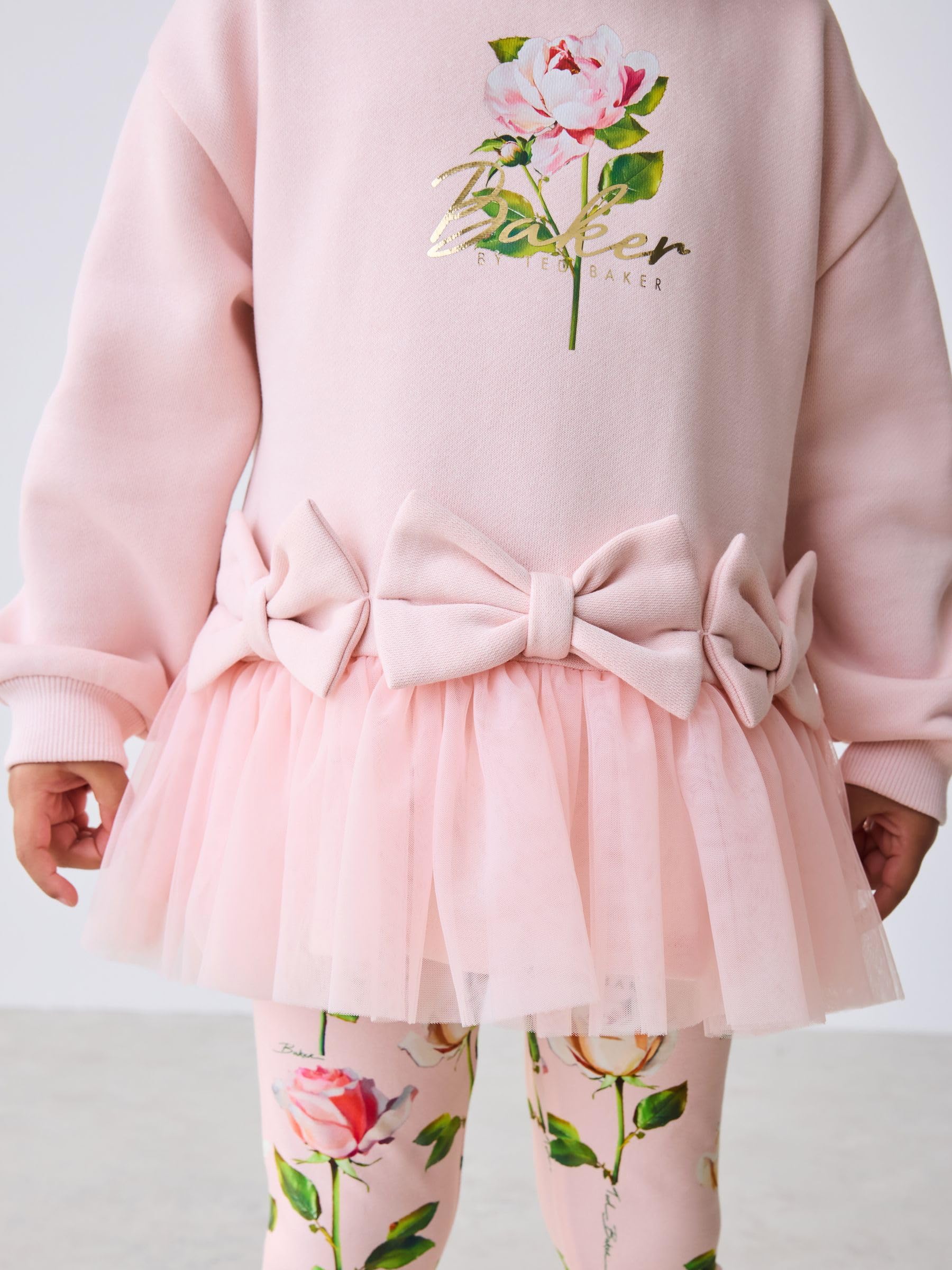 Młodsze dziewczynki Komplet 2-częściowy Baker by Ted Baker: bluza z kokardką i siateczkowym rąbkiem i legginsy