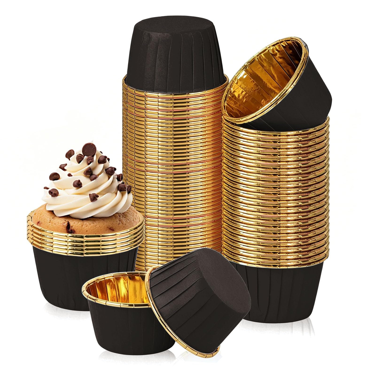 Cupcake Cases, 150PCS Cake Muffin Liners, Greaseproof Foil Baking Cups Paper Wrappers, Cupcake Cases for Baking, Muffin Cases for Baking for Birthday Wedding Party(Black)