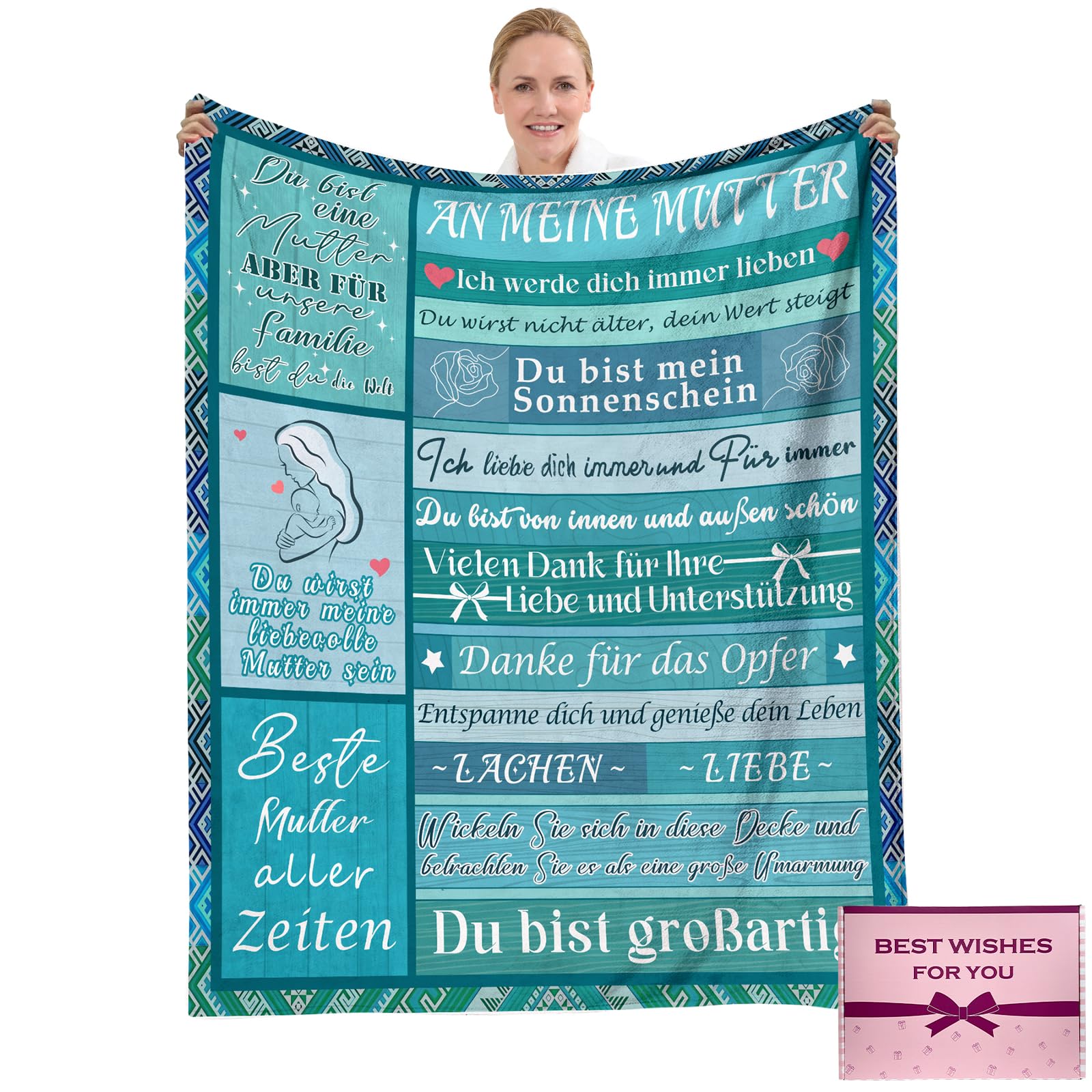 NlsqEU Mama Decke, Geschenke für Mama, Mutter Tochter Geschenk, Mutter Besondere Geschenke von Tochter, Mutter Geschenk Decke, Geschenkdecke für Damen 150x130CM (German)