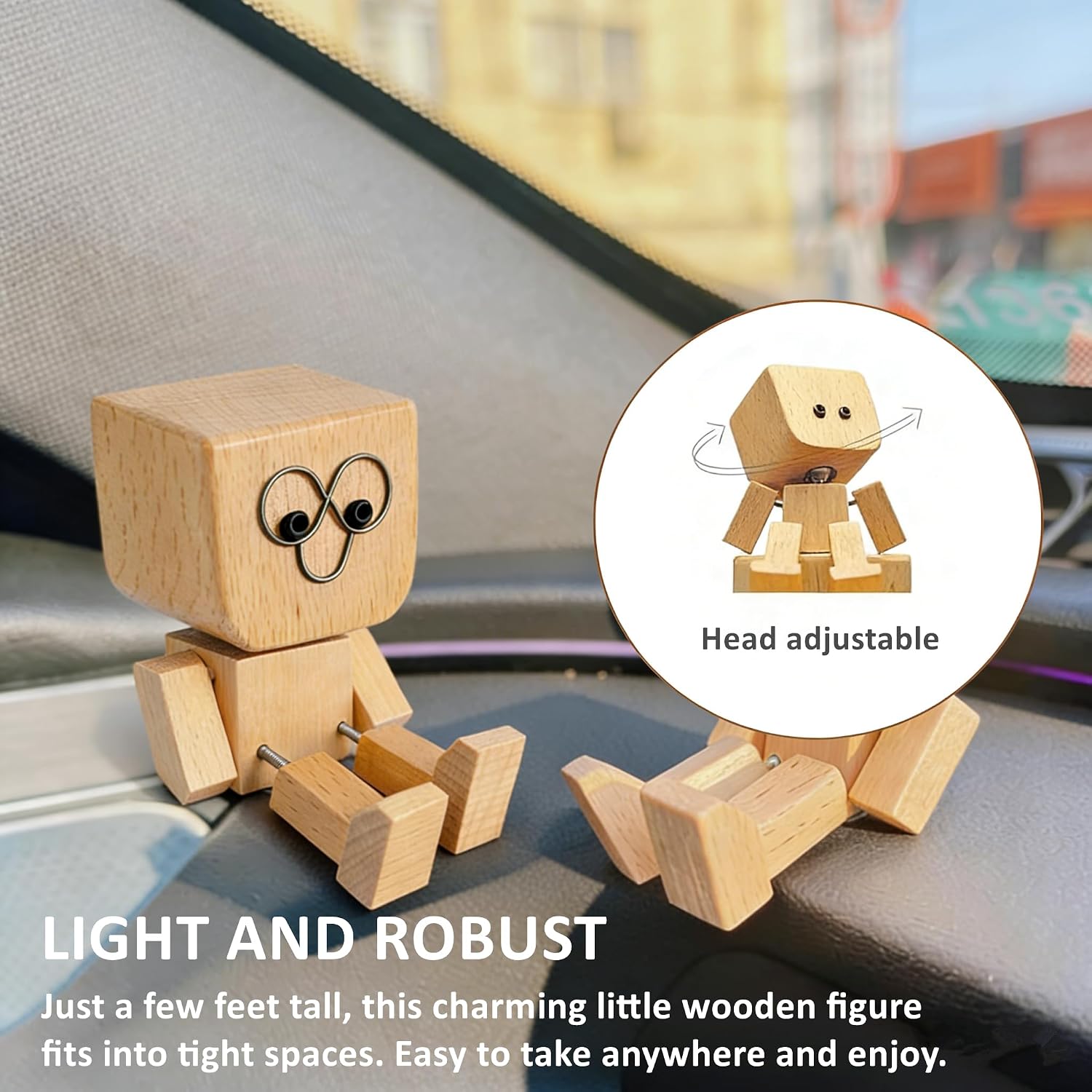 Woody Doll Funny Coworker Gifts - Shaking Feet Wooden Man Figurine with 12 Magnetic Faces, Spring Legs Car Dashboard Decorations & Office Desk Ornament for Home image 3