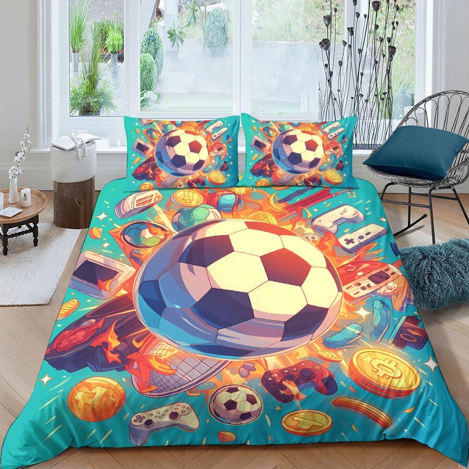Ctjqhvkz Style-9 3D Printed Soccer Fire Theme Fitted Sheet Microfiber Soft Breathable Cartoon Game Elements Mattress Cover For Bedroom Dorm Use Single（135X200cm）