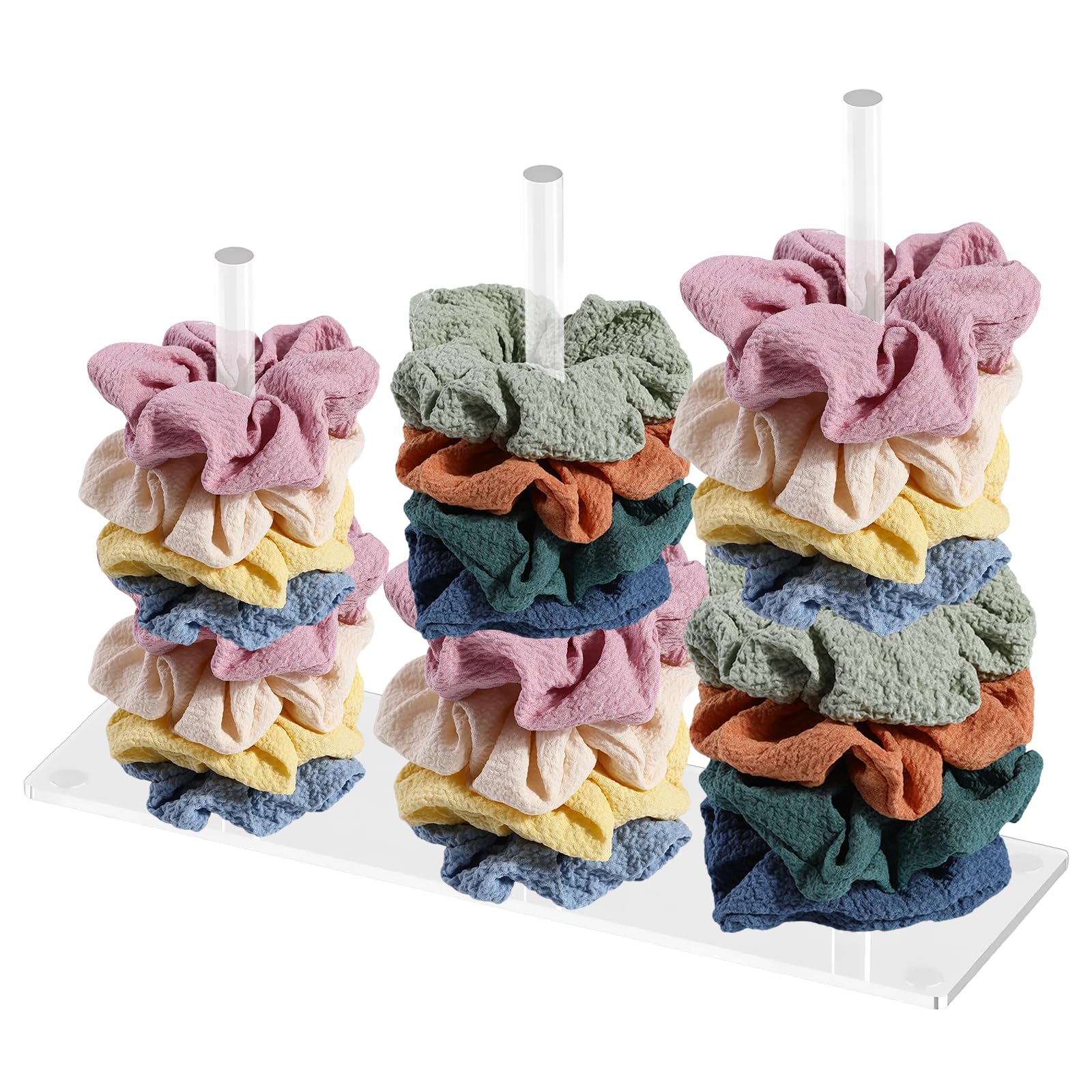 Focenat 3-Tiers Acrylic Scrunchie Holder Stand, Scrunchie Stand, Hair Tie Holder Stand, Hair Bands Stand,Hair Scrunchie Stand for Women Teen Girls Scrunchie Storage Scrunchy Hair Accessories Organizer