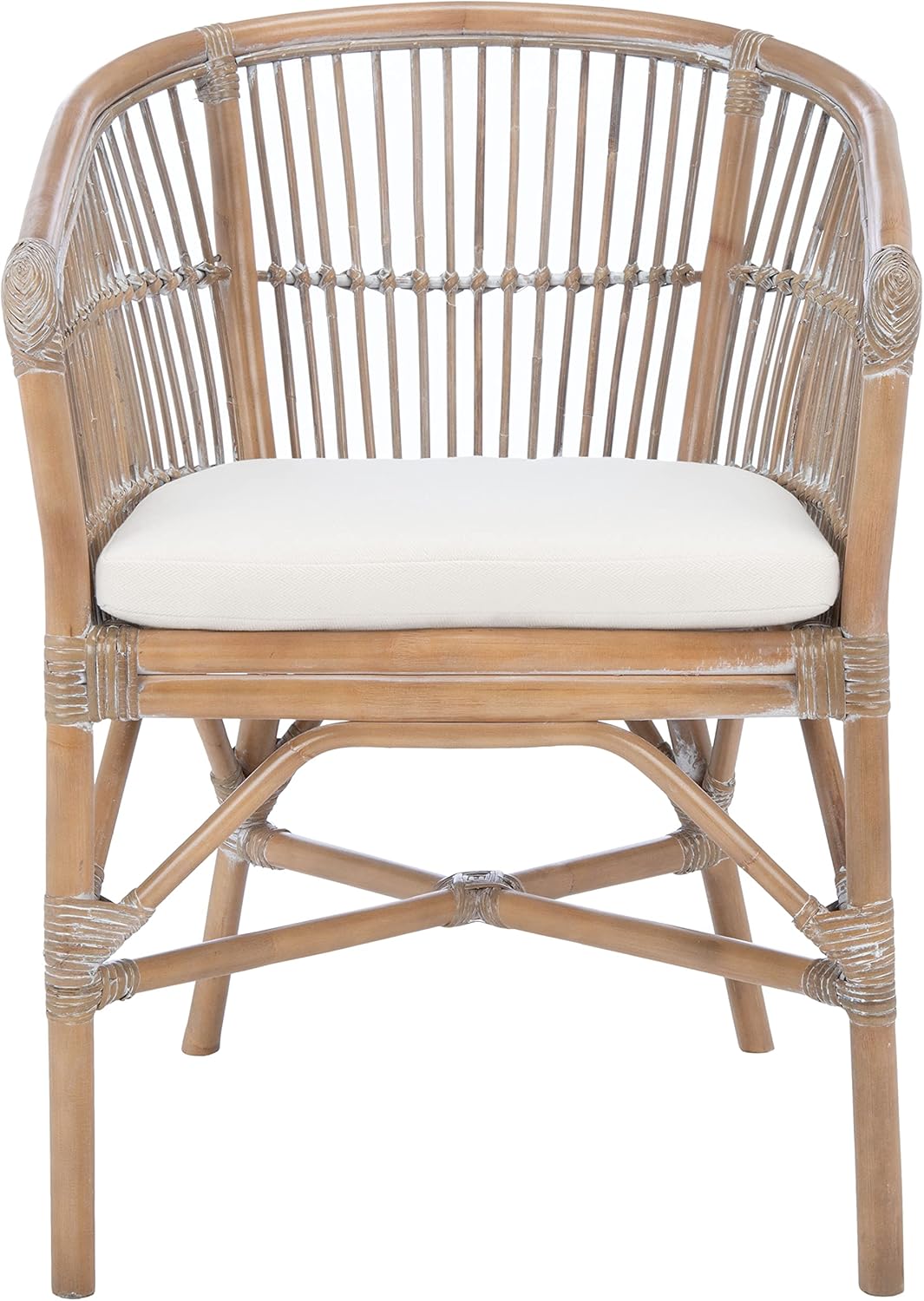 Safavieh Home Collection Olivia Grey Rattan Cushion Accent Chair, White Washed/White