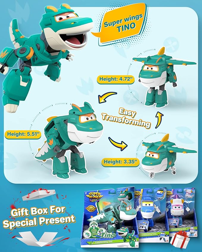 Super Wings Tino Transformable 5 pulgadas Avión Robot Dinosaurio miniatura 5