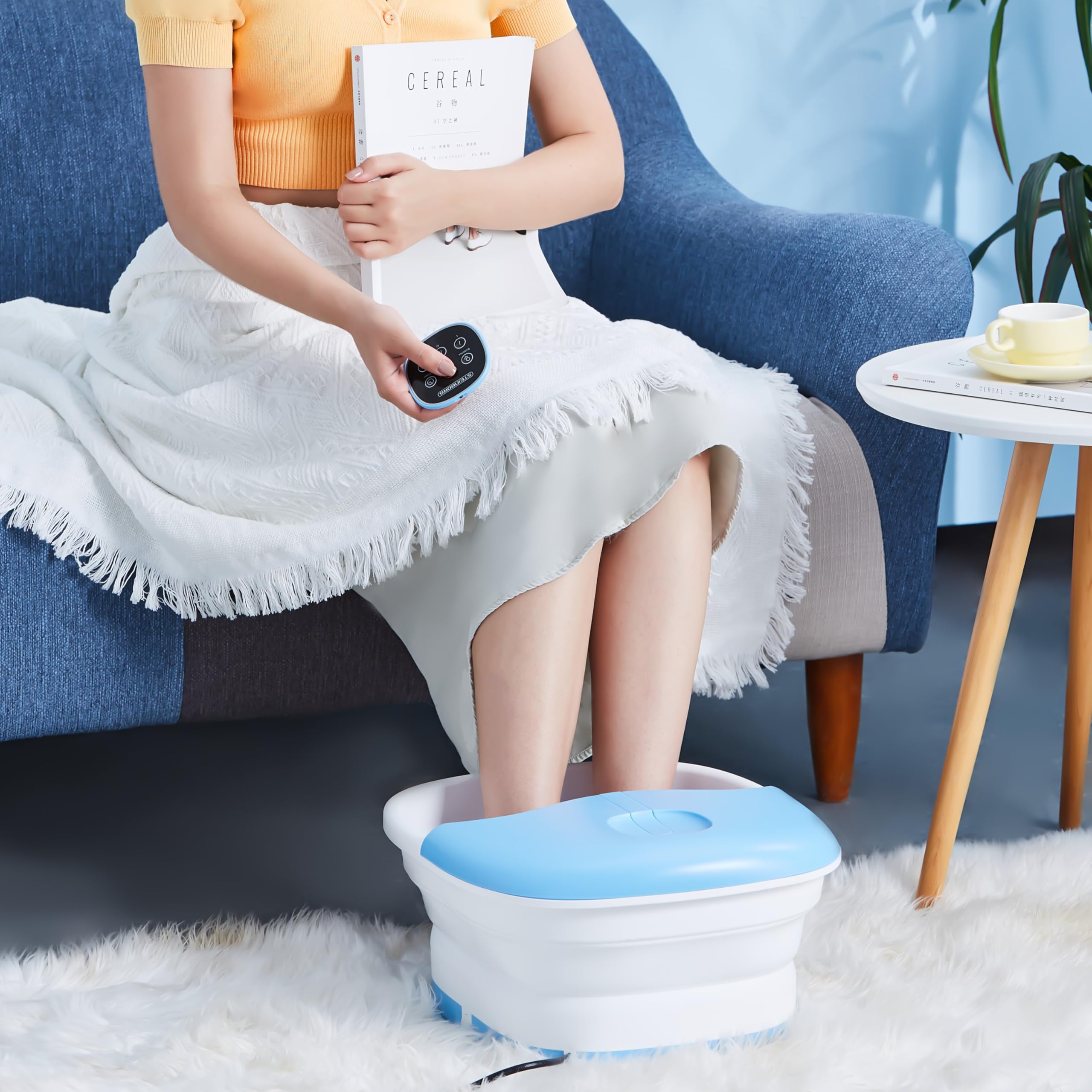 Fußsprudelbad mit Massage und Heizfunktion | Fußmassagegerät elektrisch | 24 Shiatsu Rollen | Wärmefunktion | Vibration | faltbar | Fernbedienung | Fußreflexzonen Massage | 35-47°C