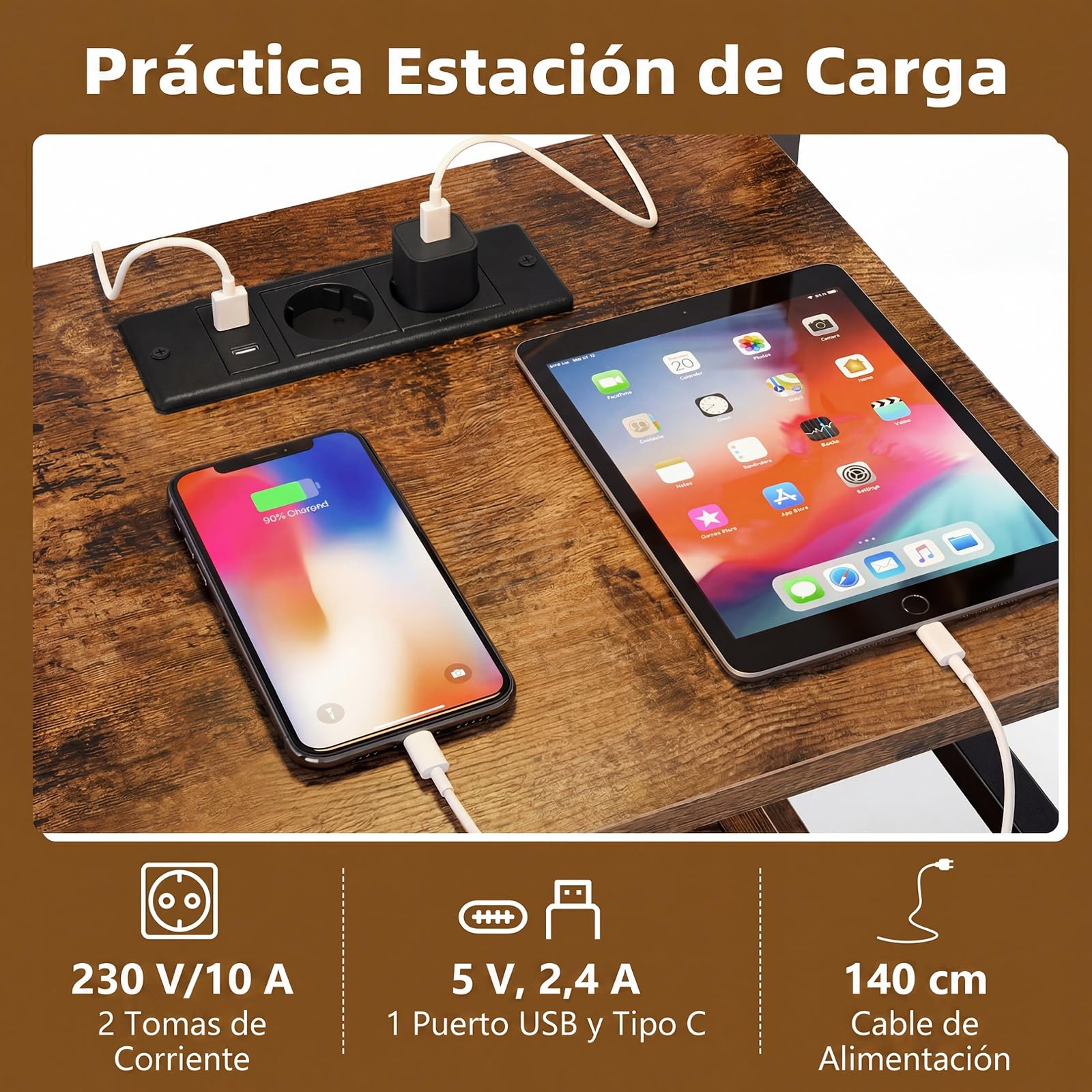 COSTWAY Soporte para Tocadiscos con Estación de Carga, Mueble Tocadiscos Vinilos con Separadores, 3 Ganchos, Mueble de Almacenamiento de 3 Niveles para Discos Álbumes Salón (40×30×78cm)