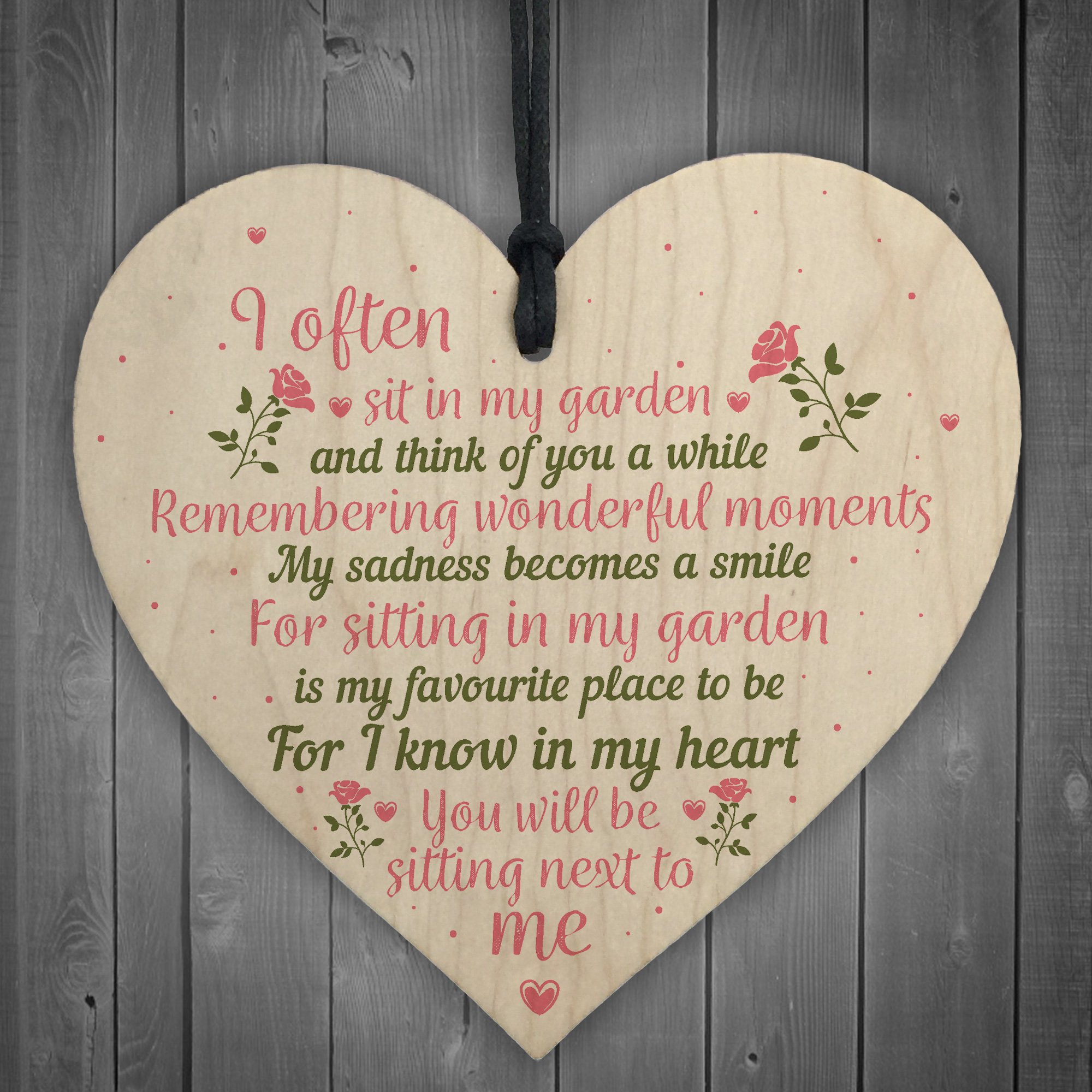 Red Ocean In Memory Wooden Heart Garden Plaque Remembrance Dad Mum Memorial Tree Decoration Gift